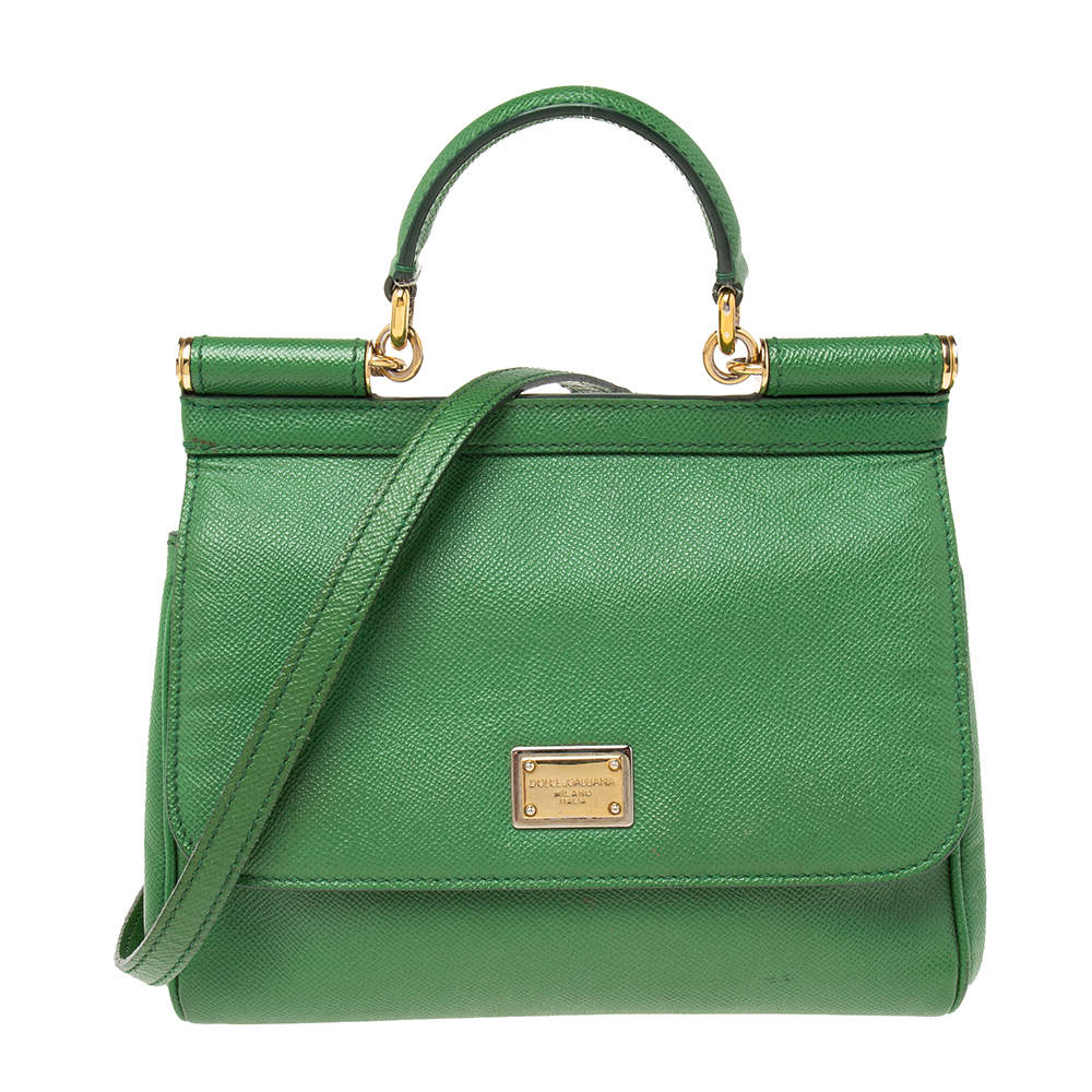 Pre Owned Dolce & Gabbana Green Leather Medium Miss Sicily Top Handle Bag