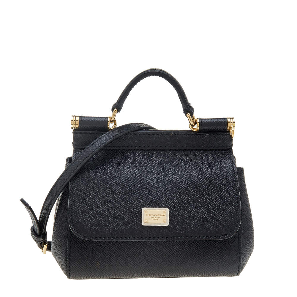 Dolce & Gabbana Black Leather Small Miss Sicily Top Handle Bag