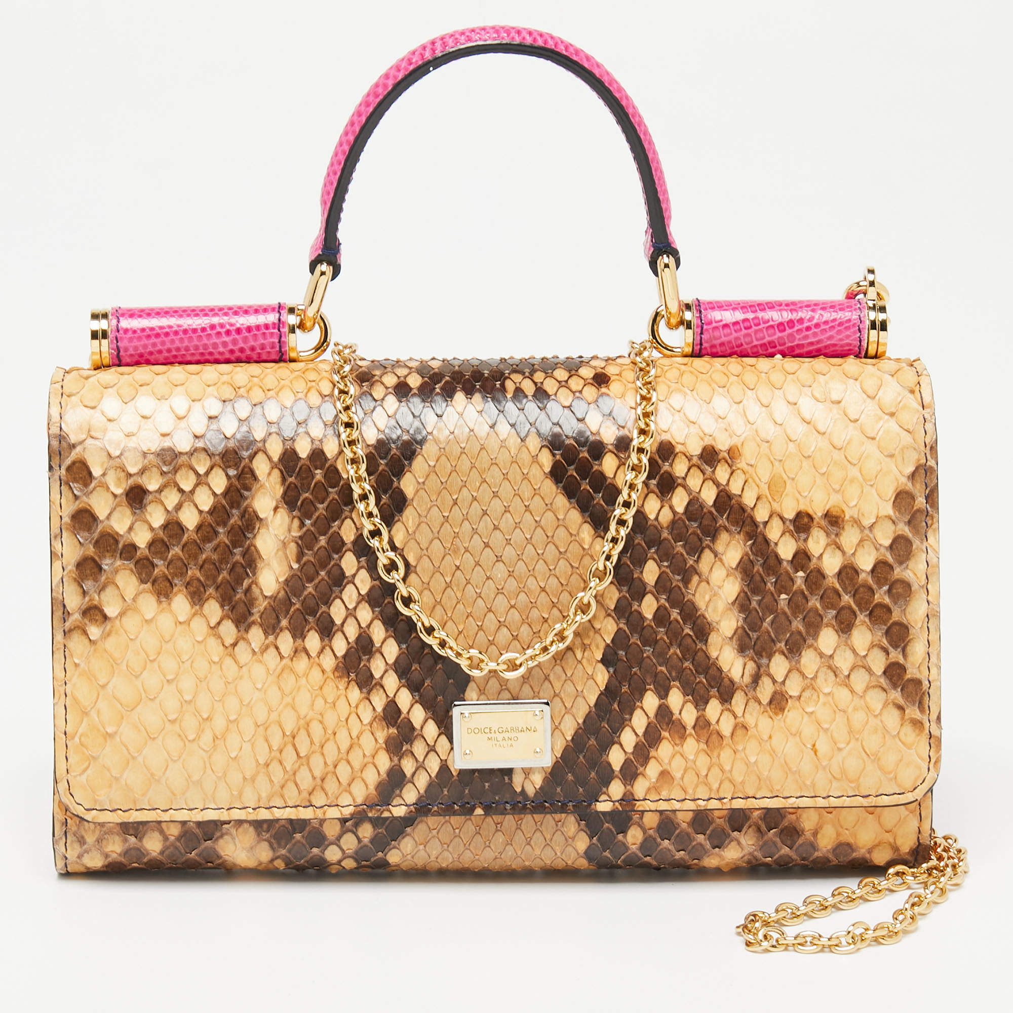 مملوكة مسبقًا محفظة دولتشي أند غابانا سيسيلي جلد ثعبان خ وخية / وردية  بسلسلة