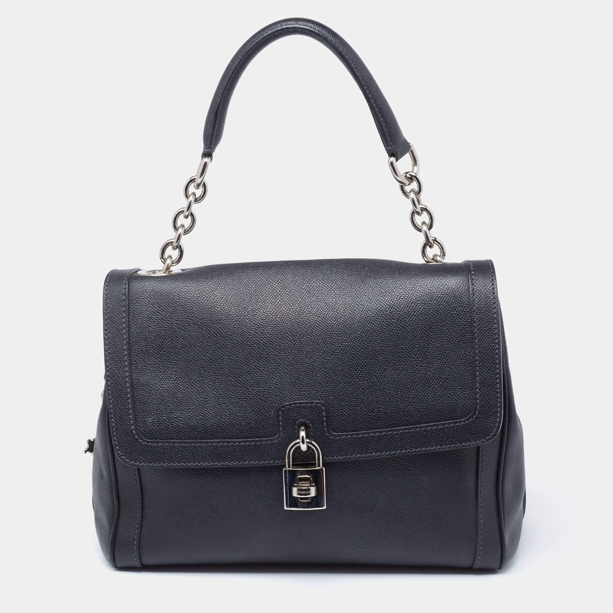 Pre Owned Dolce & Gabbana Black Leather Padlock Top Handle Bag