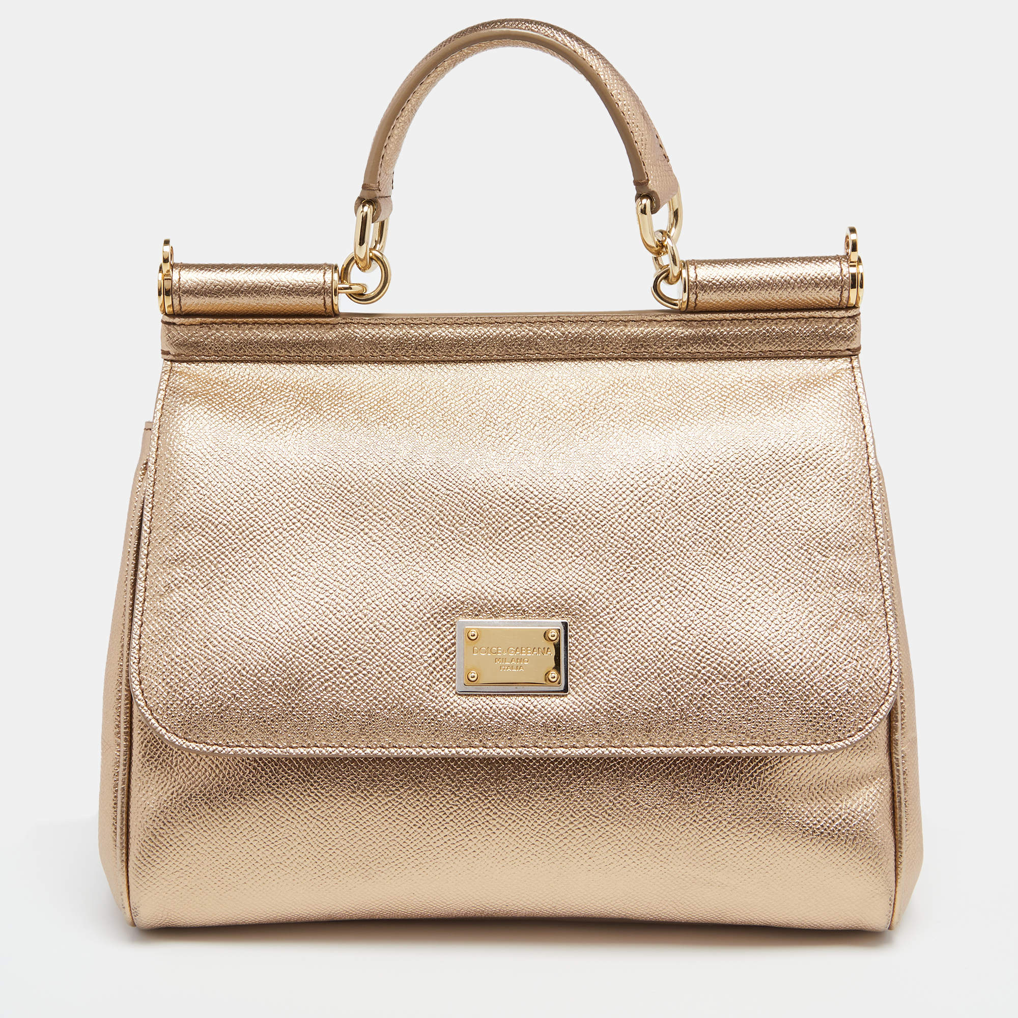 Dolce & Gabbana Metallic Gold Leather Medium Miss Sicily Top Handle Bag