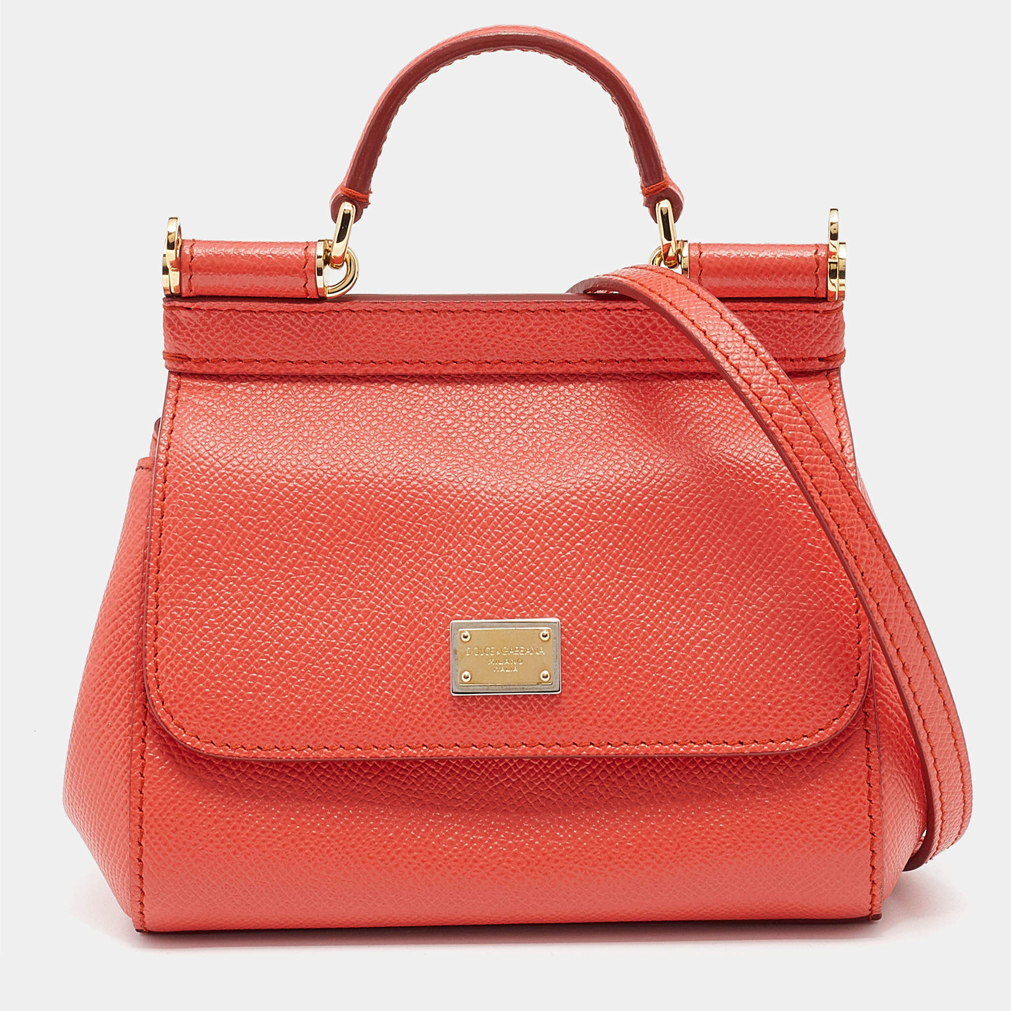 Dolce & Gabbana Orange Leather Micro Miss Sicily Top Handle Bag