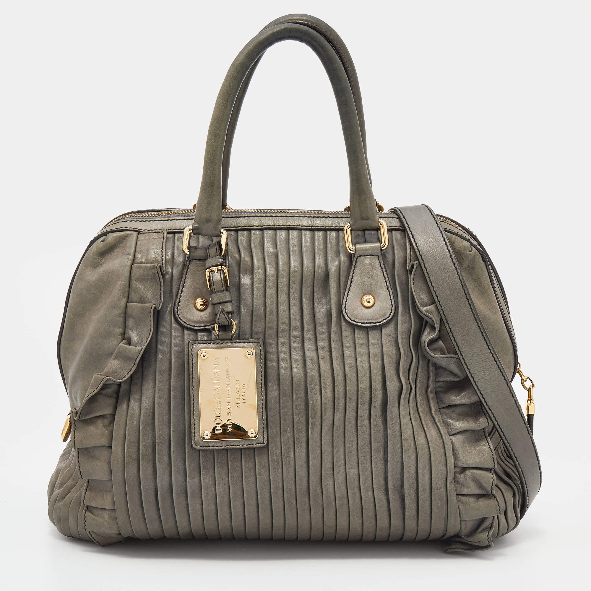 Dolce & Gabbana Grey Leather Miss Gin Ruffle Bowler Bag