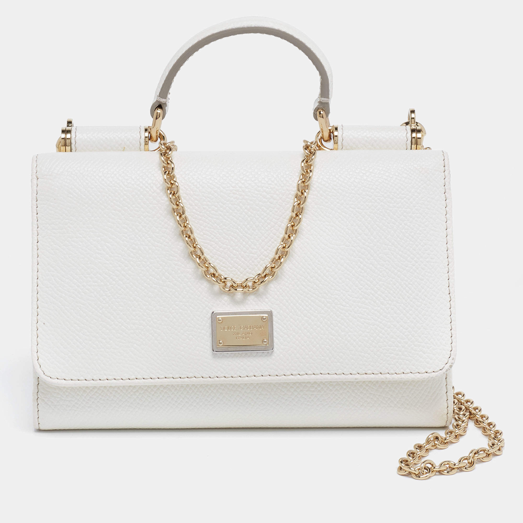 Pre Owned Dolce & Gabbana Off White Leather Miss Sicily Von Smartphone Bag
