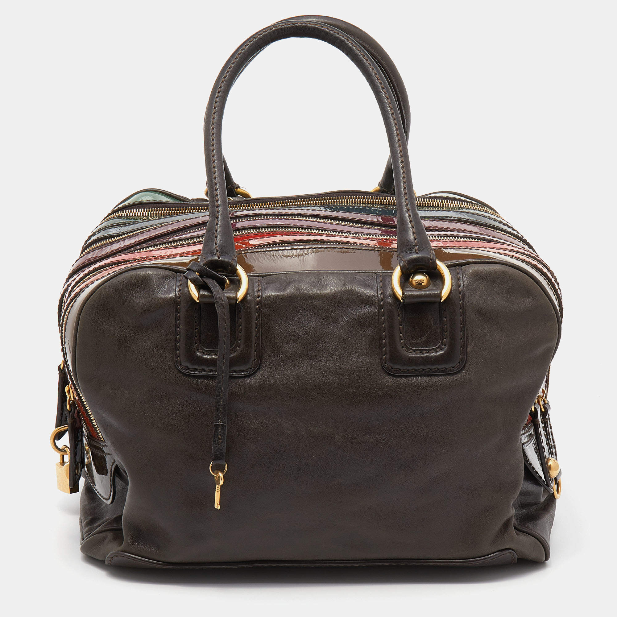 Pre Owned D&G Multicolor Leather And Patent Leather Lily Bowler Bag