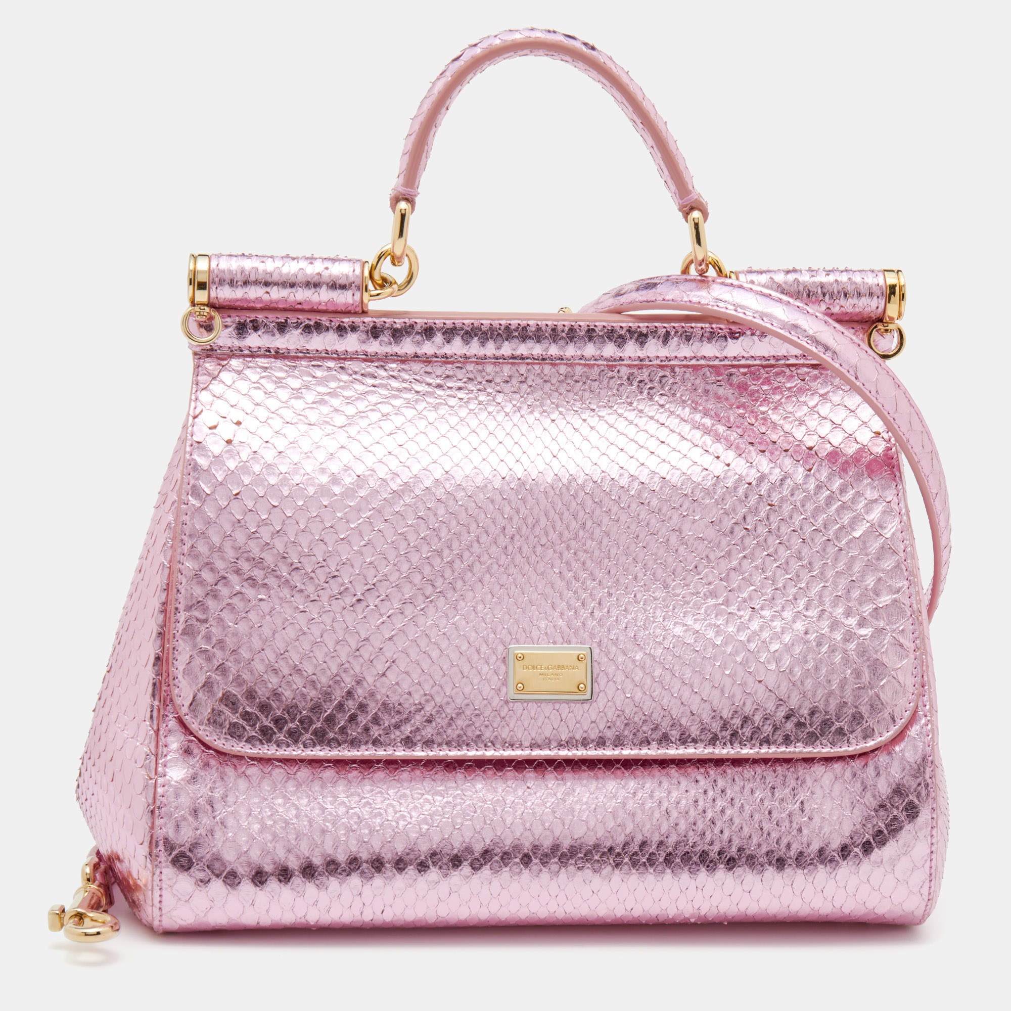 Pre Owned حقيبة دولتشي أند غابانا ميس سيسيلي جلد ثعبان ميتاليك يد علوية متوسطة