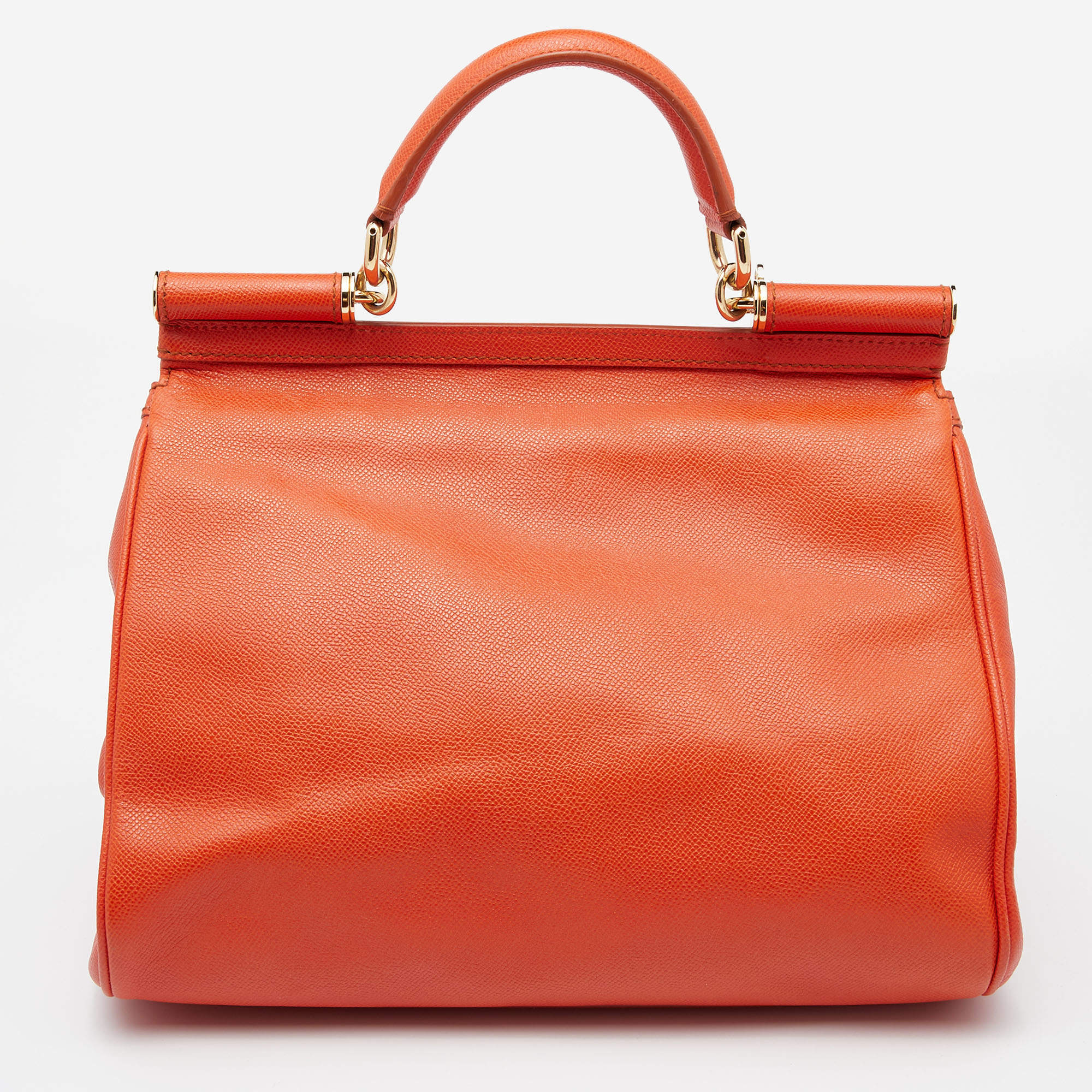 Pre Owned Dolce & Gabbana Orange Leather  Miss Sicily Top Handle Bag