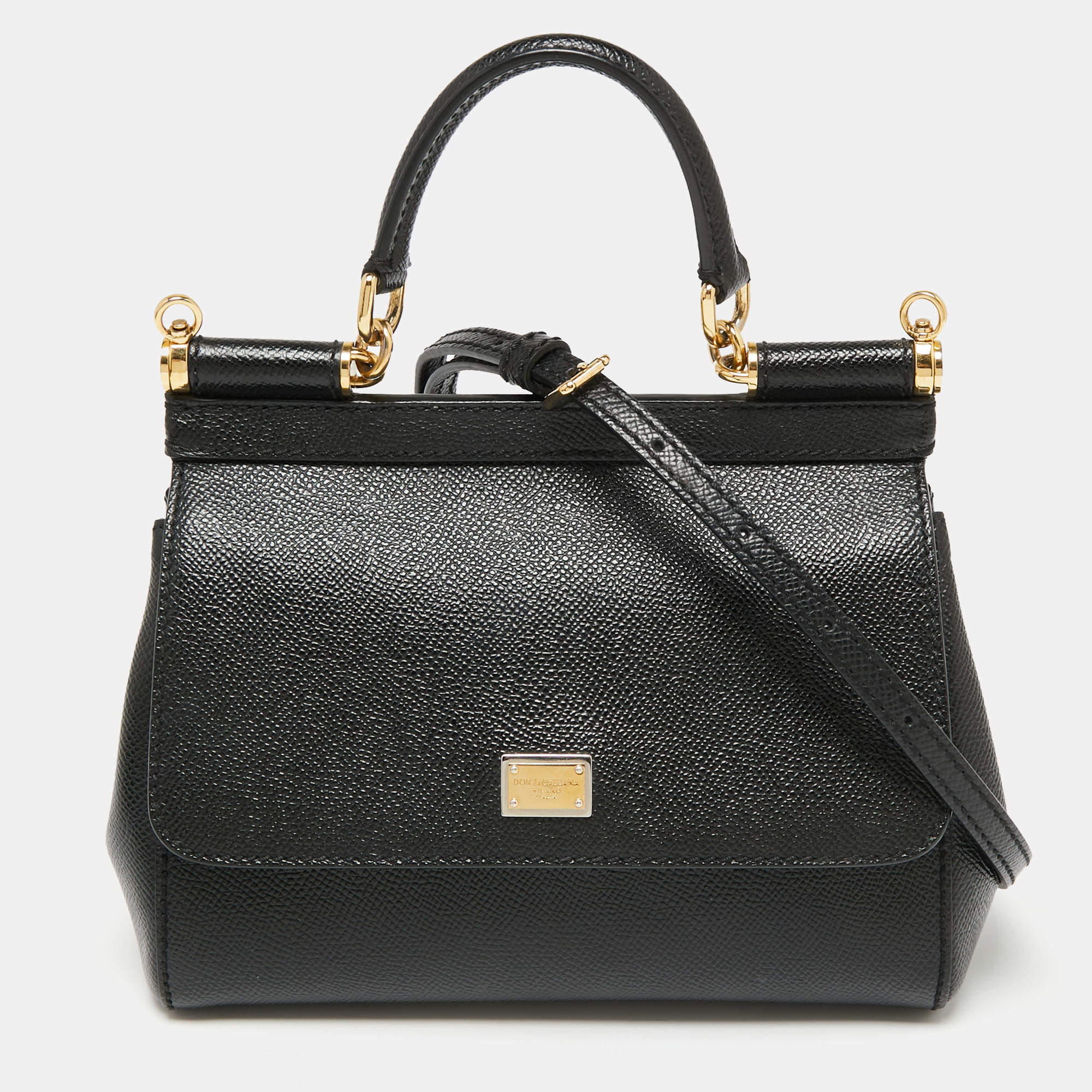 Pre Owned Dolce & Gabbana Black Leather Small Miss Sicily Top Handle Bag