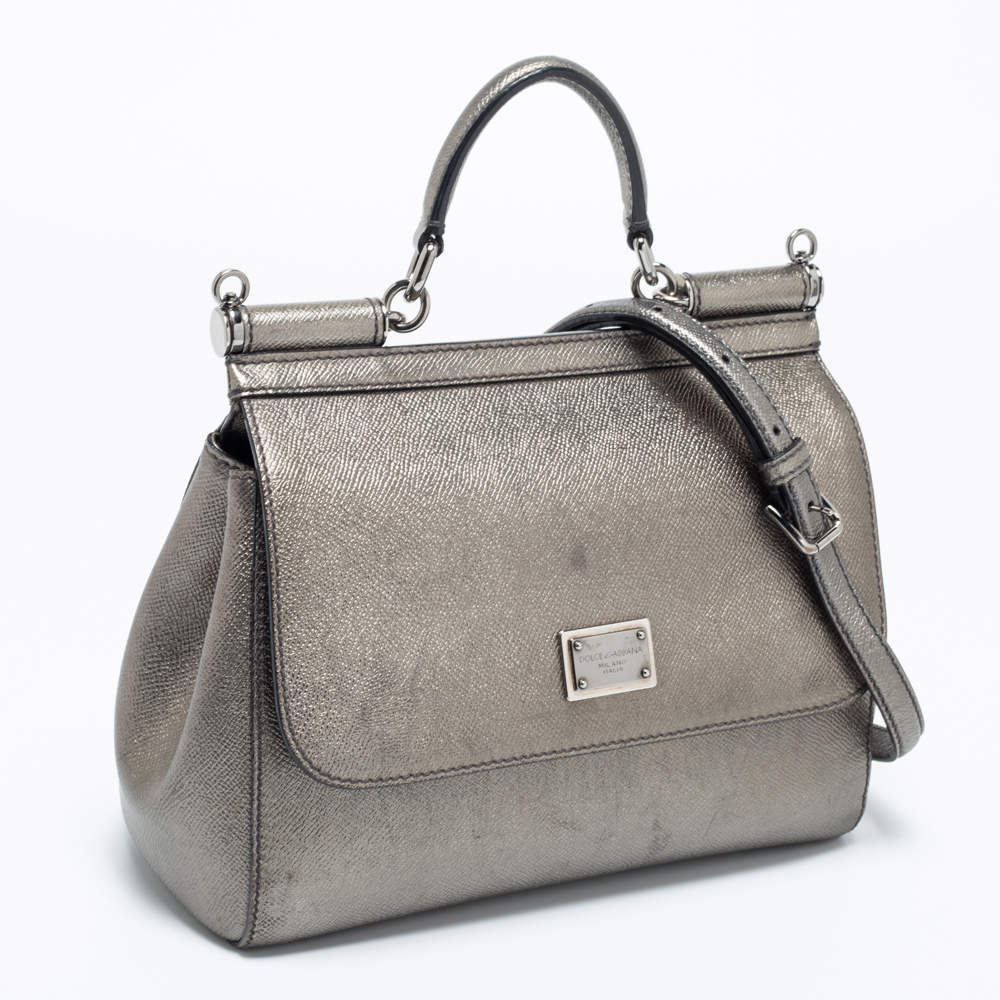 Dolce & Gabbana Gun Metal Leather Medium Miss Sicily Top Handle Bag Dolce &  Gabbana