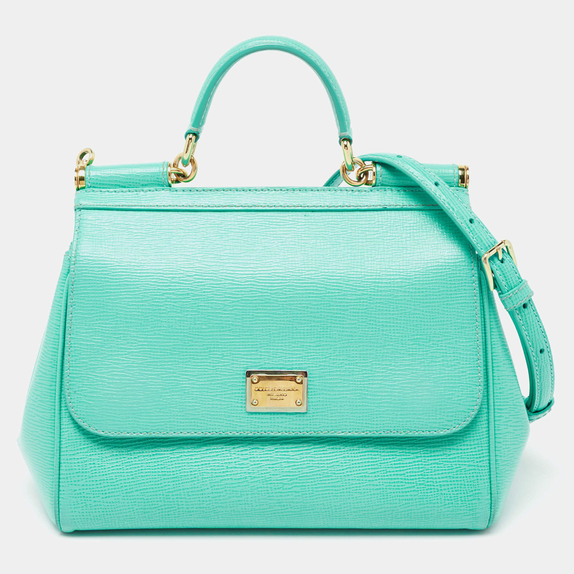 مملوكة مسبقًا حقيبة كتف دولتشي أند غابانا ميس سيسيلي جلد خضراء متوسطة بيد علوية