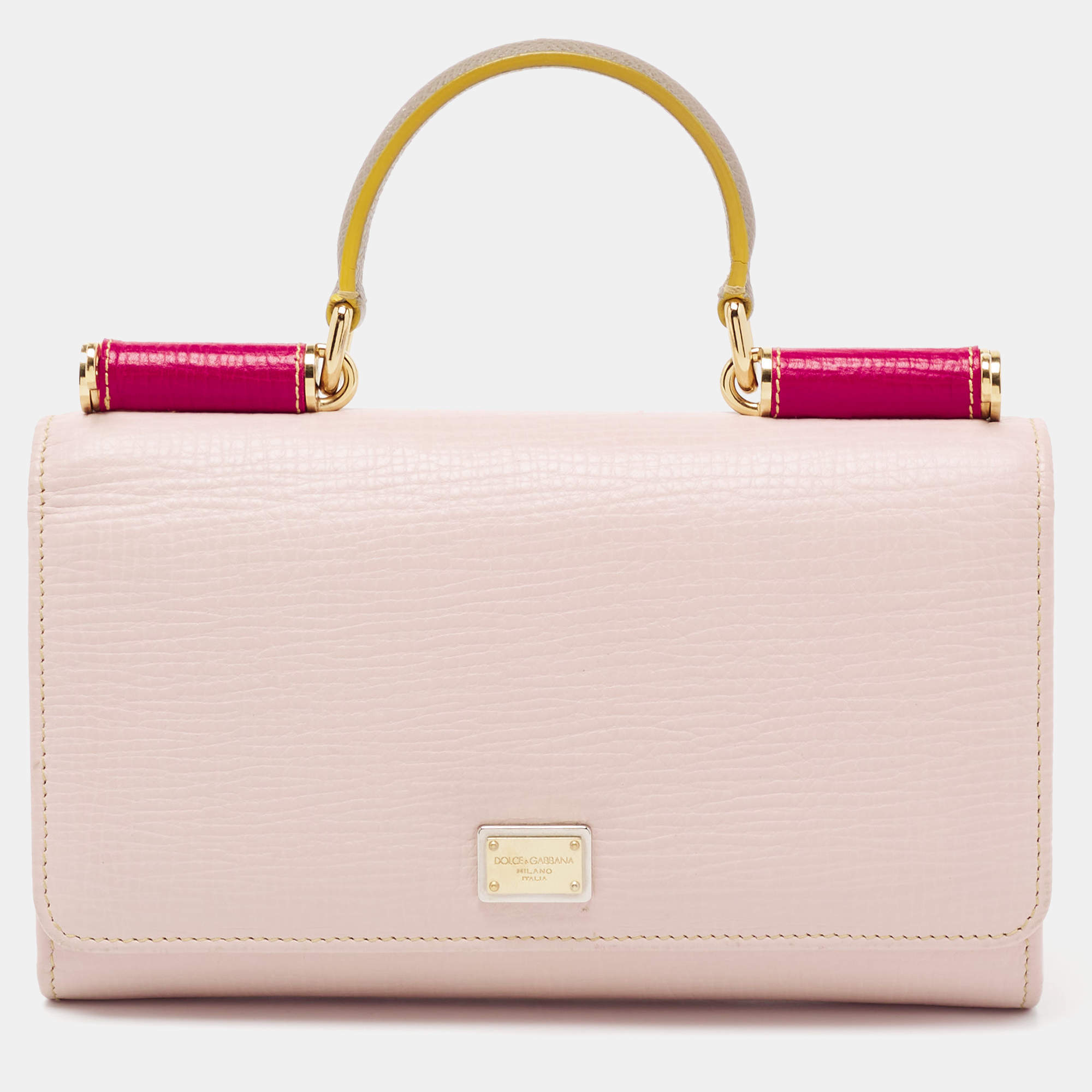 مملوكة مسبقًا Dolce & Gabbana Light Pink/Red Leather Miss Sicily Von Wallet on Chain