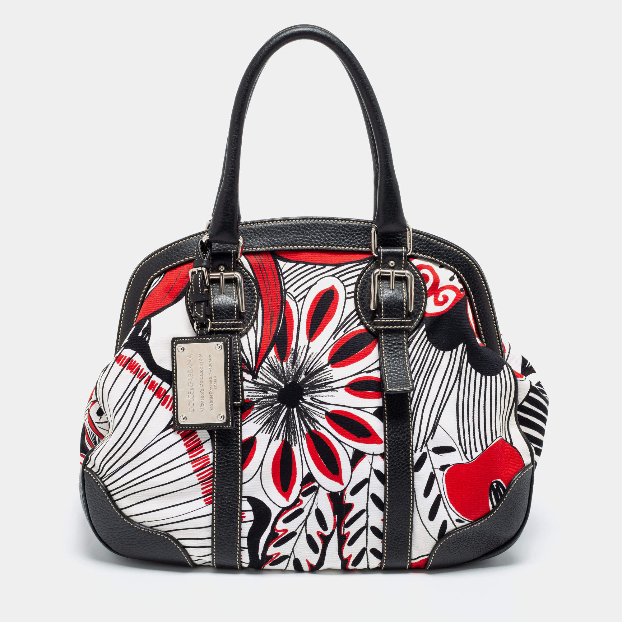 Dolce & Gabbana White/Black Printed Canvas Tote