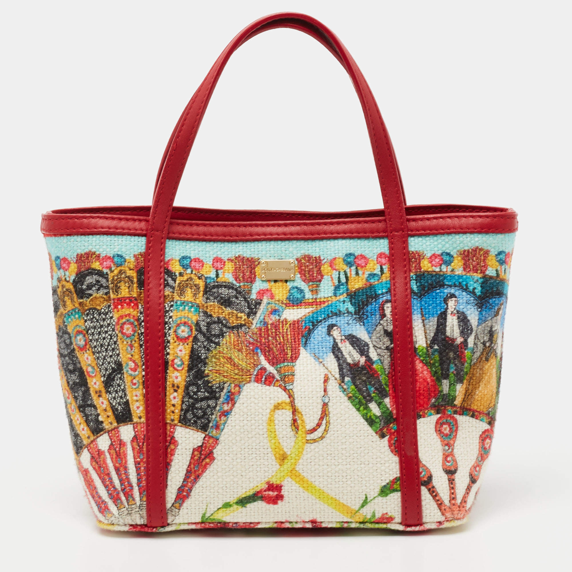 Pre Owned Dolce & Gabbana Multicolor Fans Printed Canvas Tote