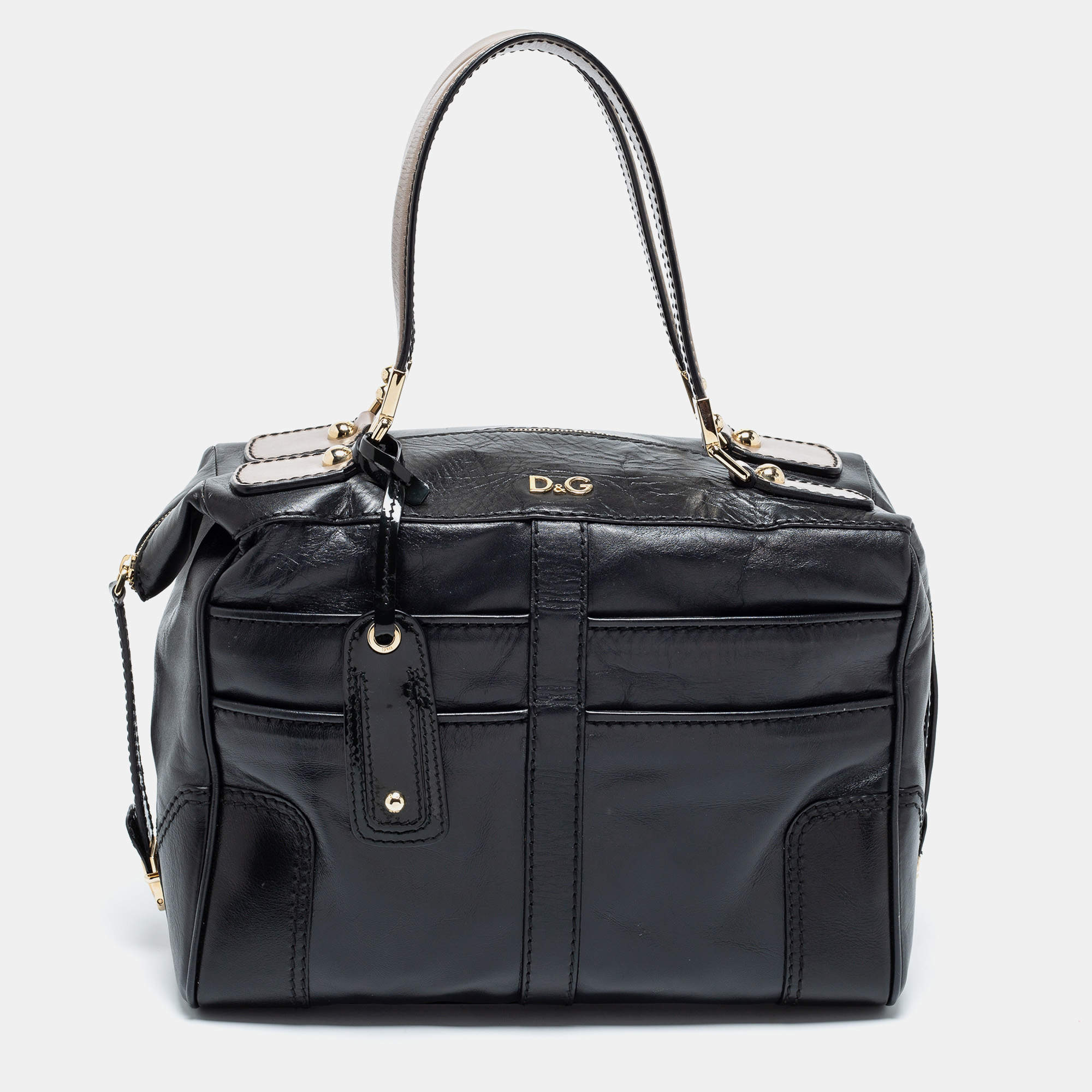 Pre Owned Dolce and Gabbana Black Leather Bowling Bag