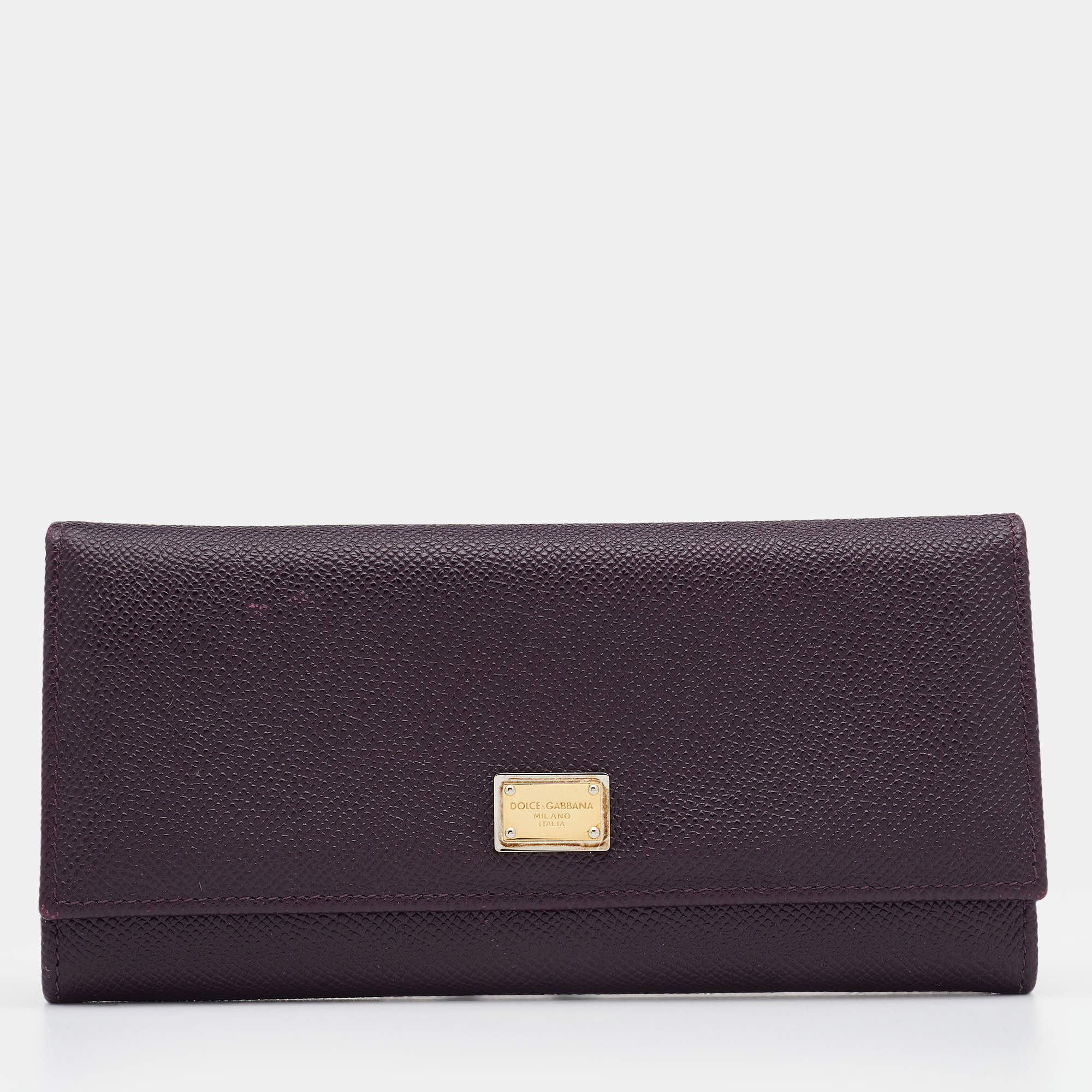 Pre Owned Dolce & Gabbana Dark Purple Leather Continental Wallet