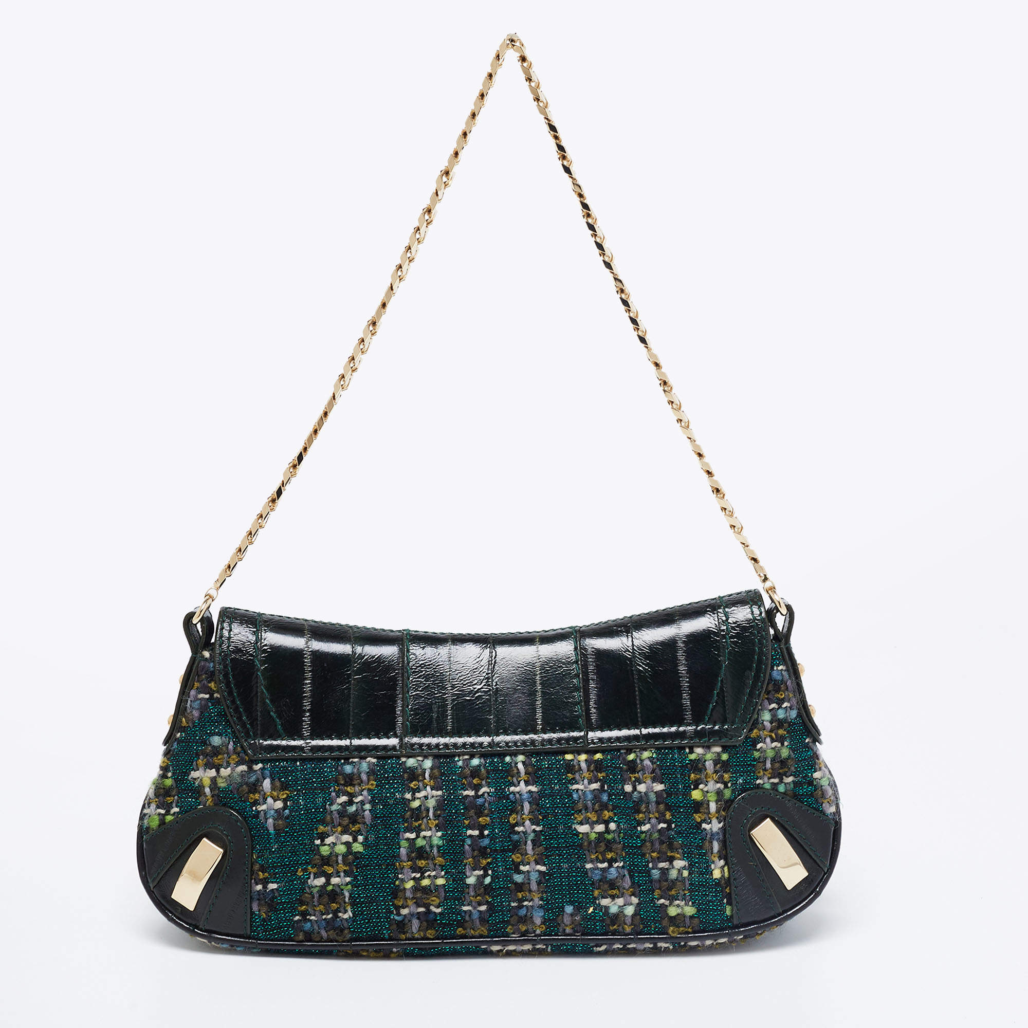 Dolce & Gabbana Green Eel Leather And Tweed Jewels Pochette