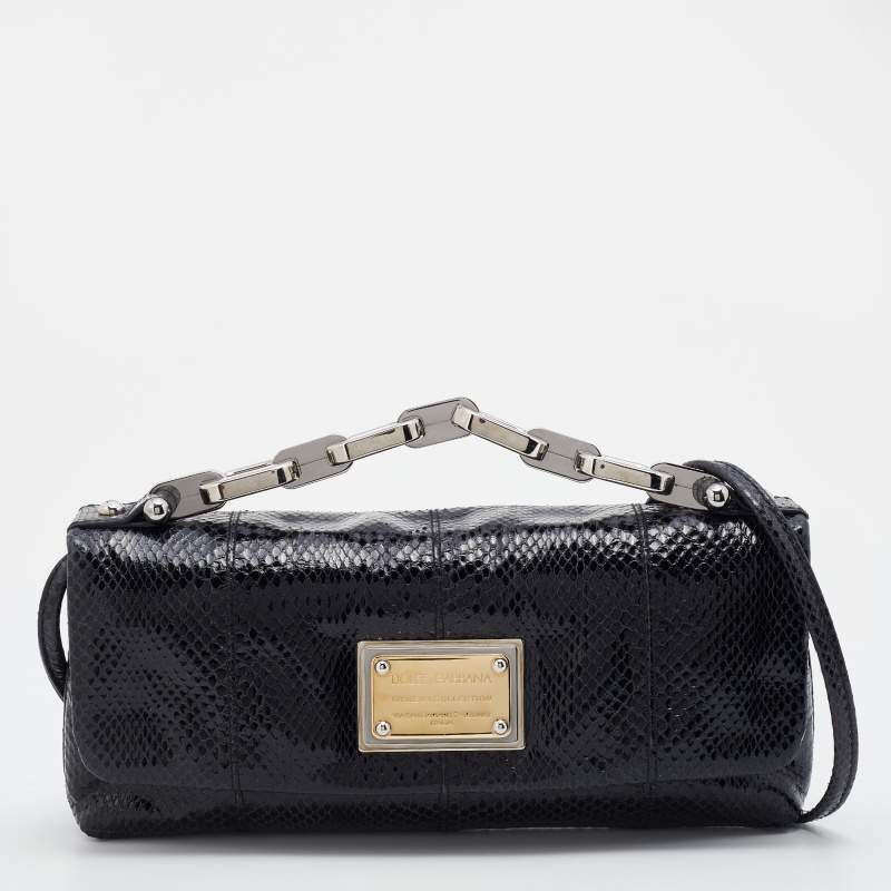 Pre Owned Dolce & Gabbana Black Python Leather Shoulder Bag