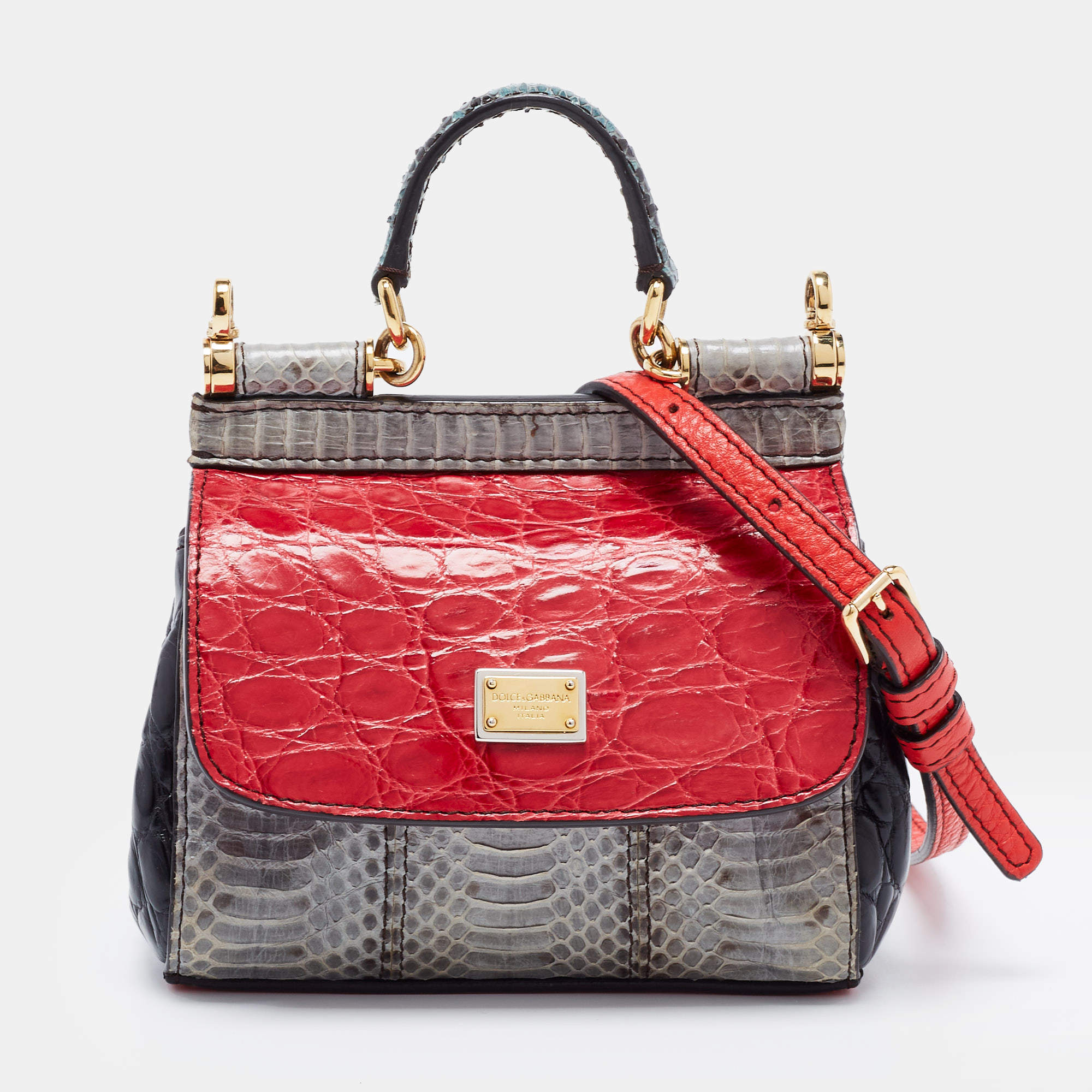 Dolce and Gabbana Miss Sicily Bag Crocodile Embossed Leather Mini