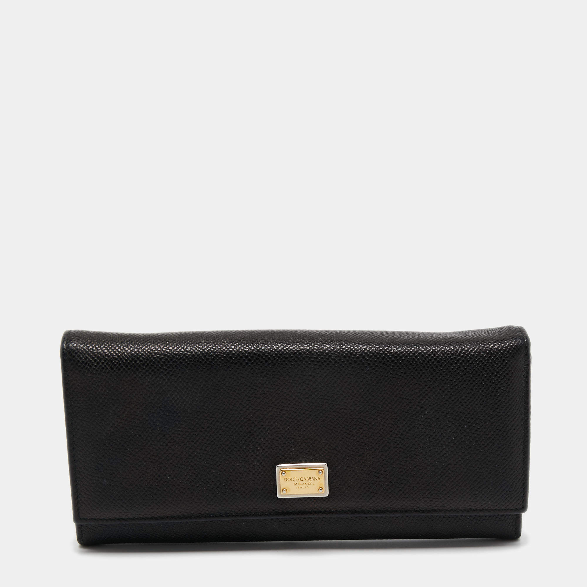 Pre Owned Dolce & Gabbana Black Dauphine Leather Continental Wallet