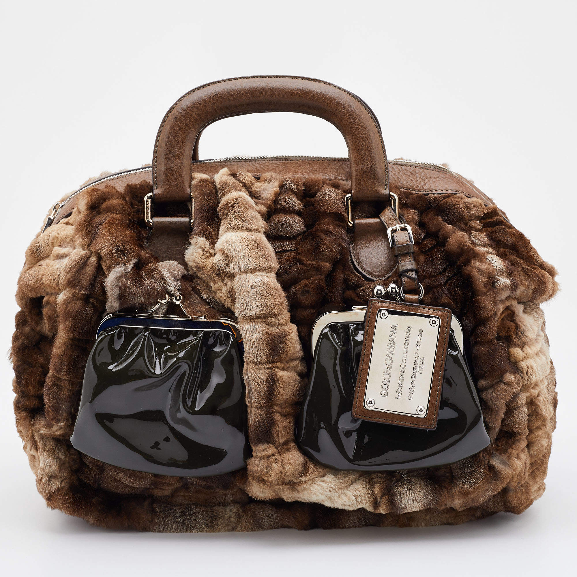 مملوكة مسبقًا Dolce & Gabbana Beige/Brown Rabbit Fur and Leather Miss Curly Bag