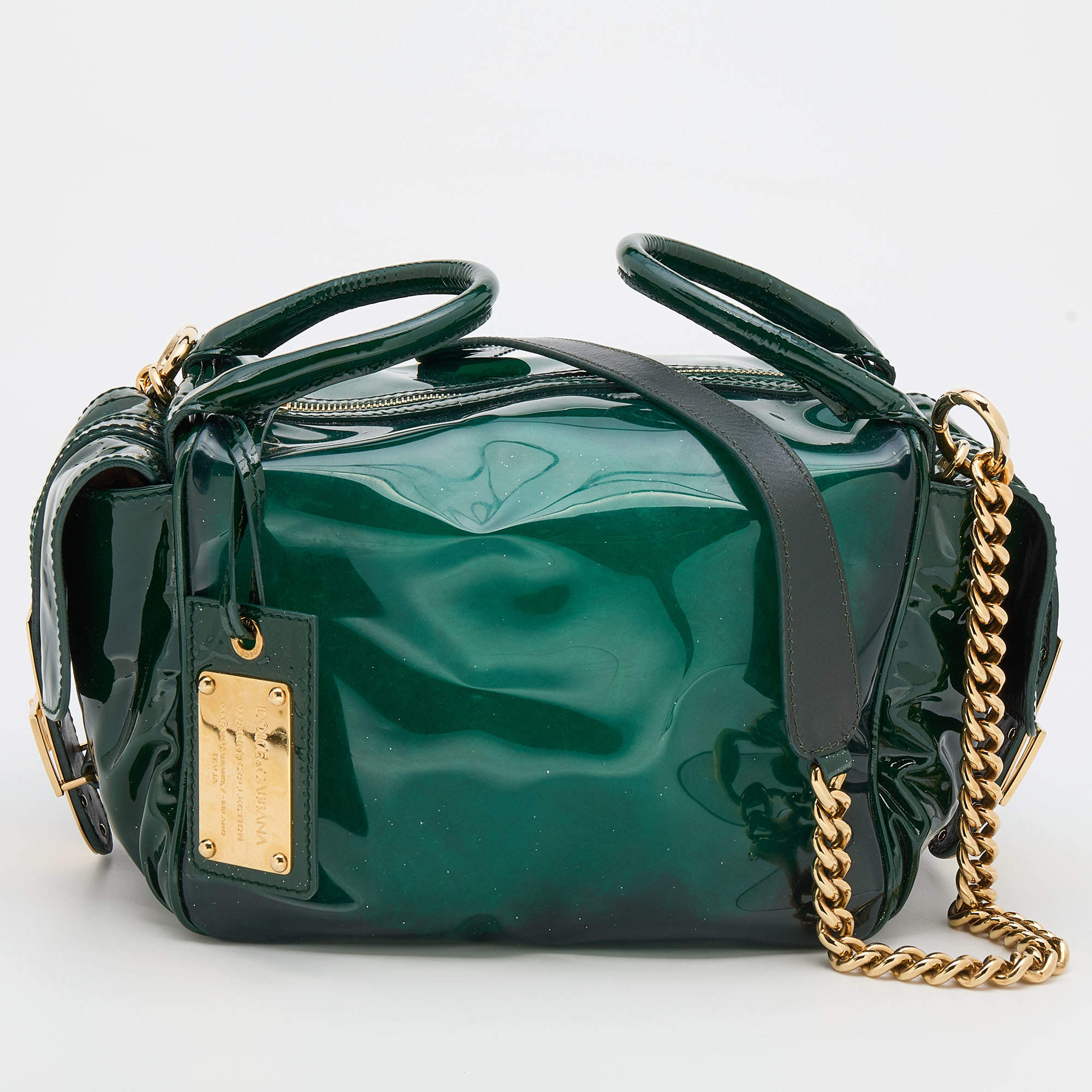 Pre Owned Dolce & Gabbana Green PVC and Patent Leather Chain Satchel
