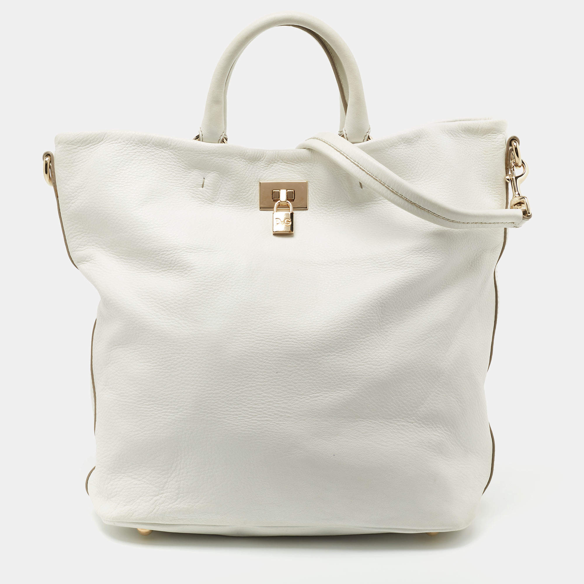 Dolce & Gabbana White Leather Padlock Tote