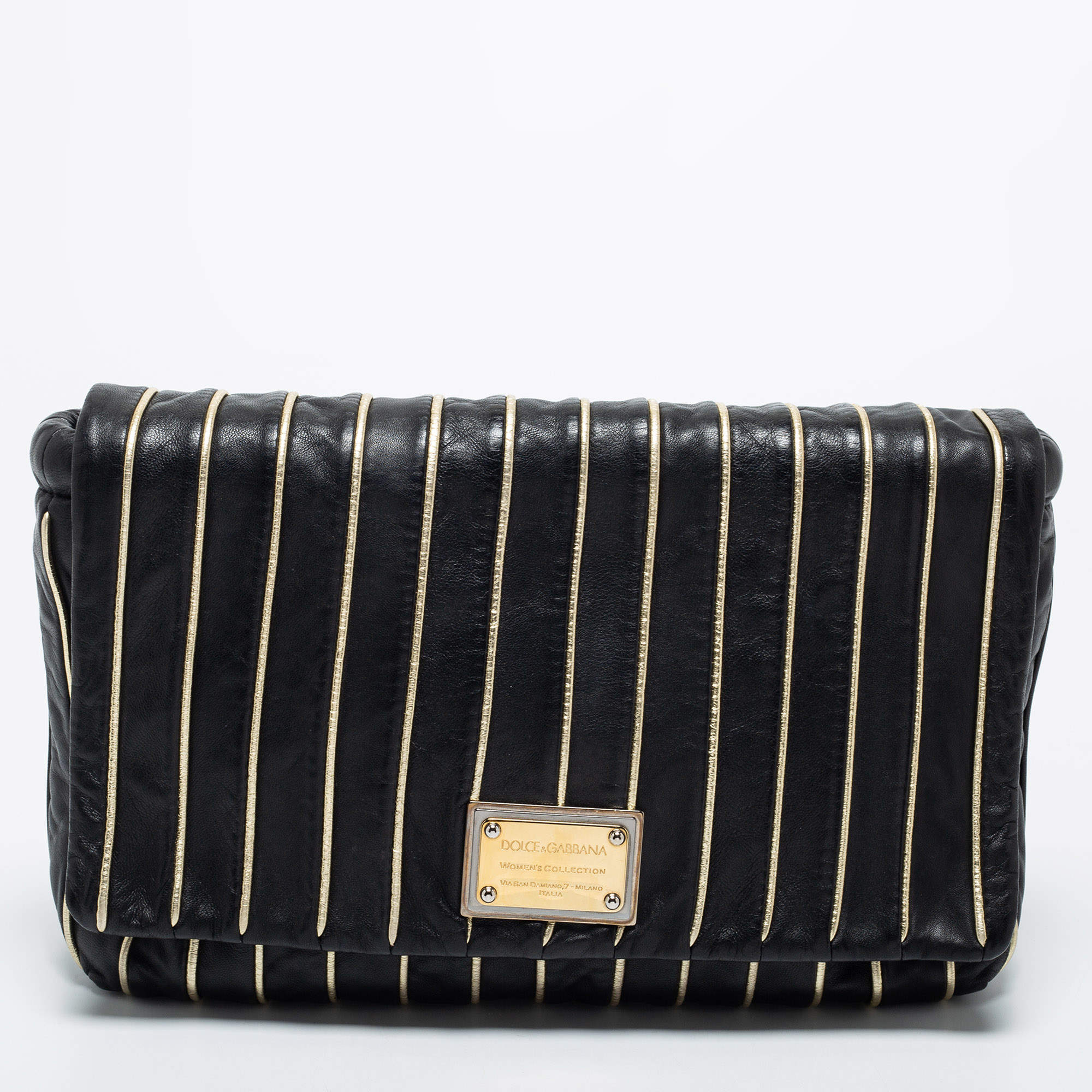 DOLCE & GABBANA: clutch bag in calfskin with logo - Black