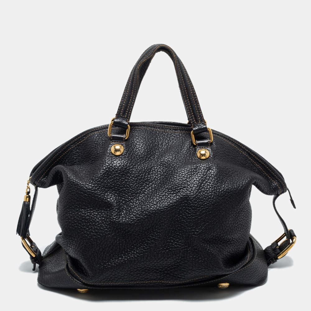 Pre Owned Dolce & Gabbana Black Grained Leather Zip Satchel