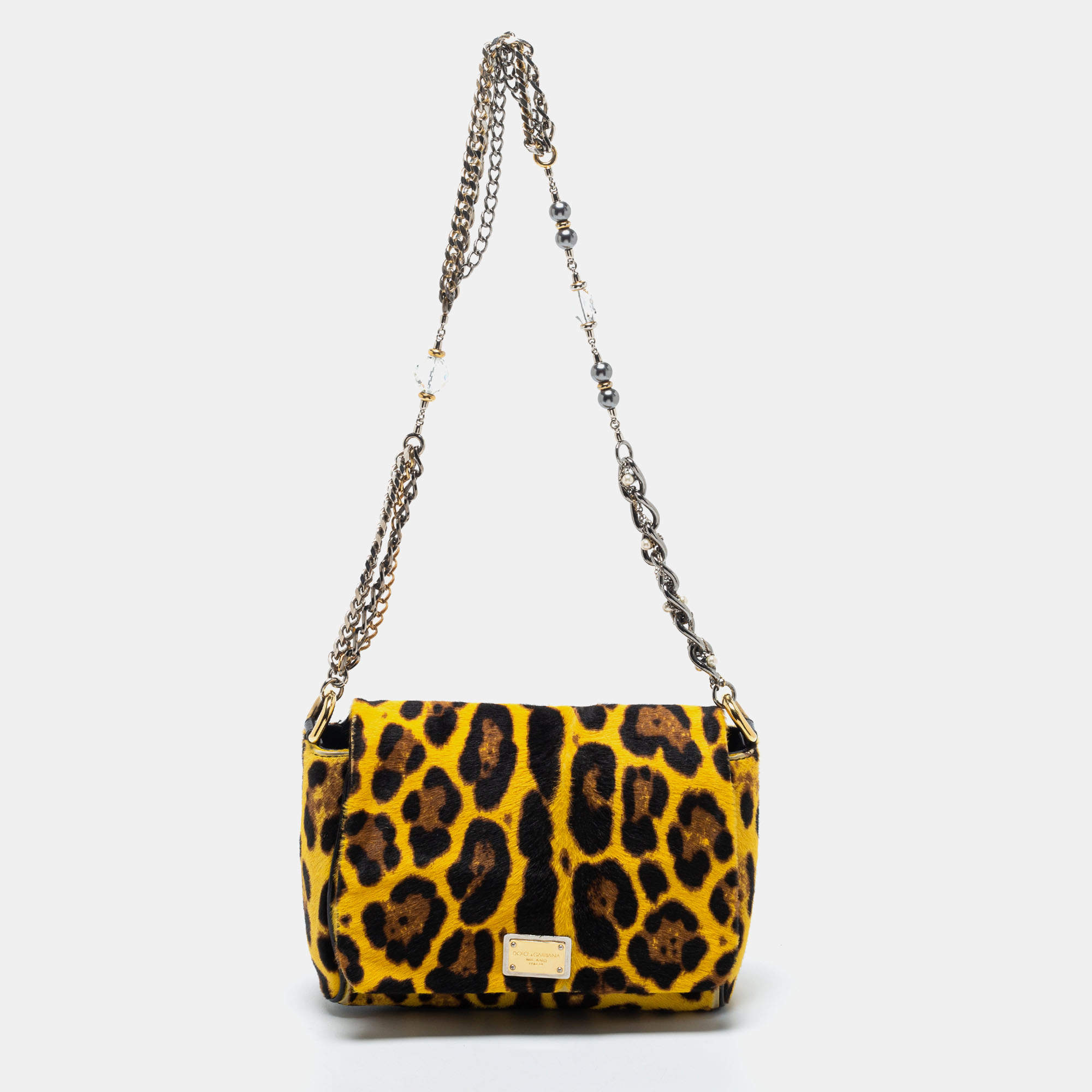 Pre Owned Dolce & Gabbana Yellow/Black Calfhair and Leather Shoulder Bag