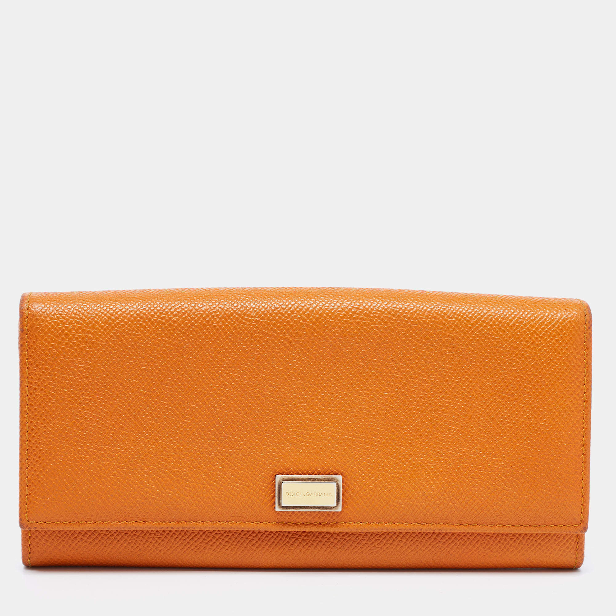 Dolce & Gabbana Orange Leather Flap Continental Wallet