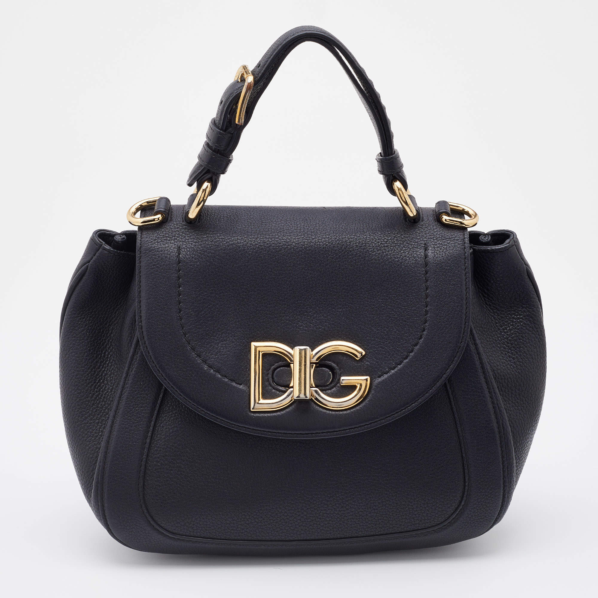 Pre Owned Dolce & Gabbana Black Leather Wifi Top Handle Bag