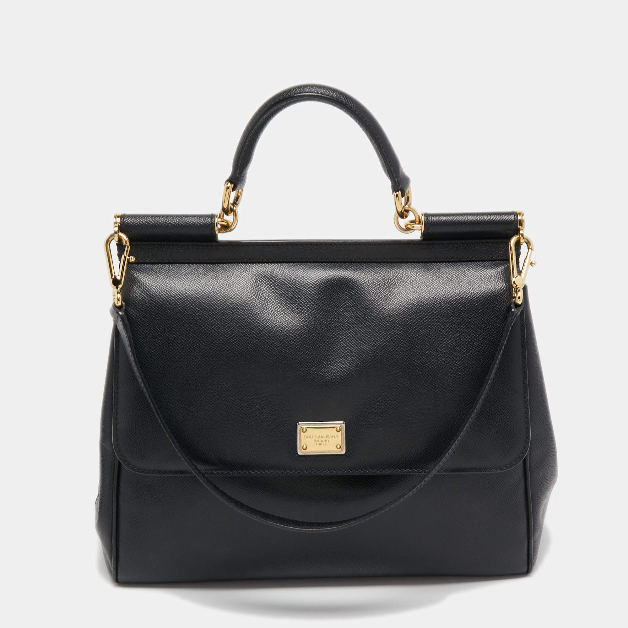 Pre Owned Dolce & Gabbana Black Leather Large Miss Sicily Top Handle Bag
