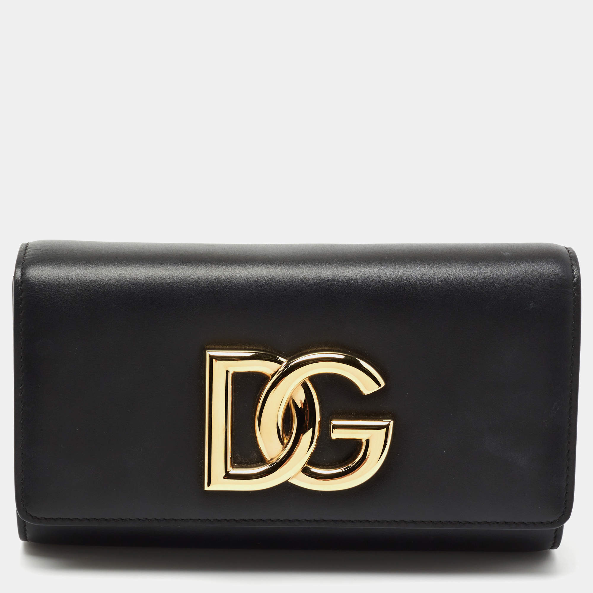 Pre Owned Dolce & Gabbana Black Leather Logo Shoulder Bag