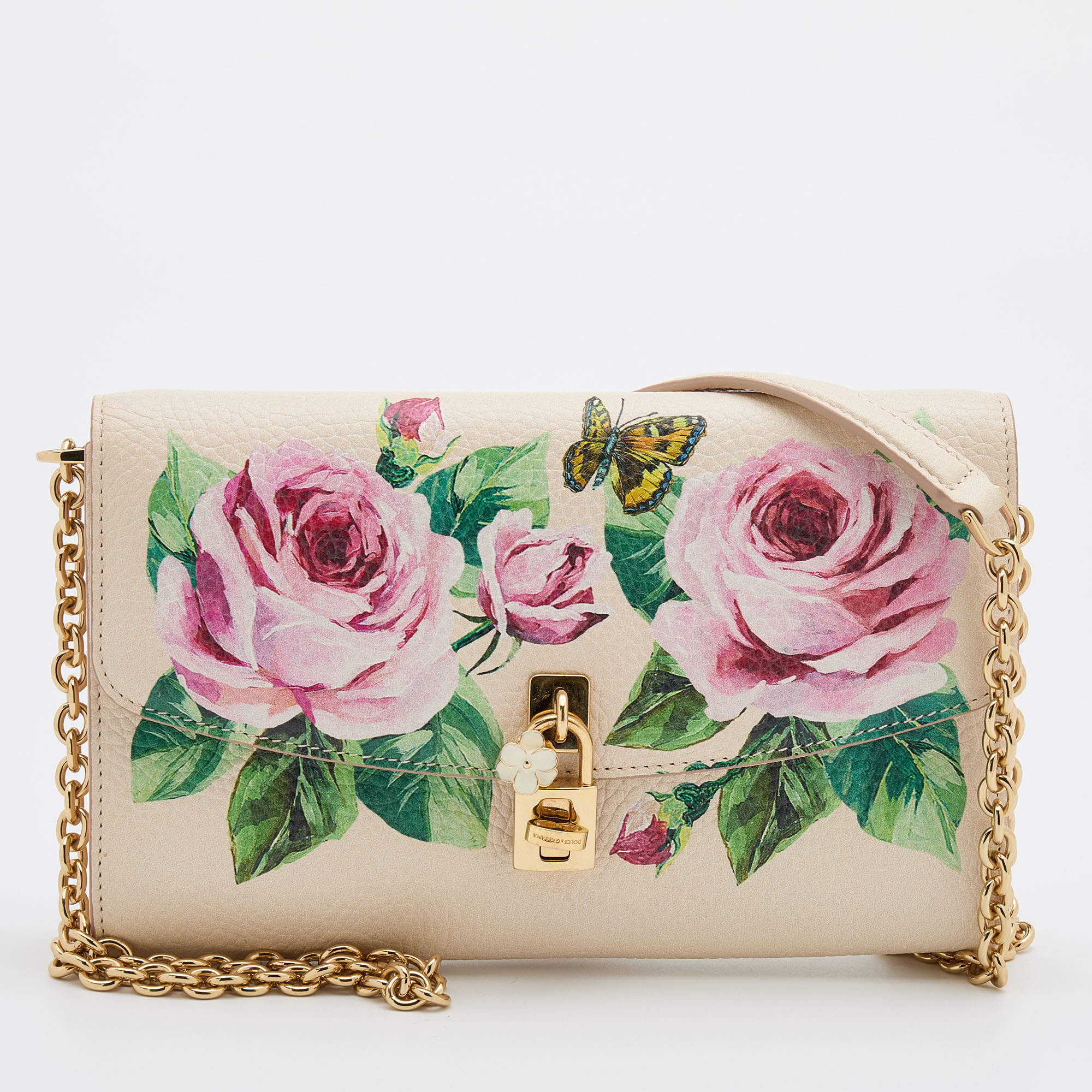 Dolce & Gabbana Multicolor Rose Print Leather Miss Dolce Chain Shoulder Bag
