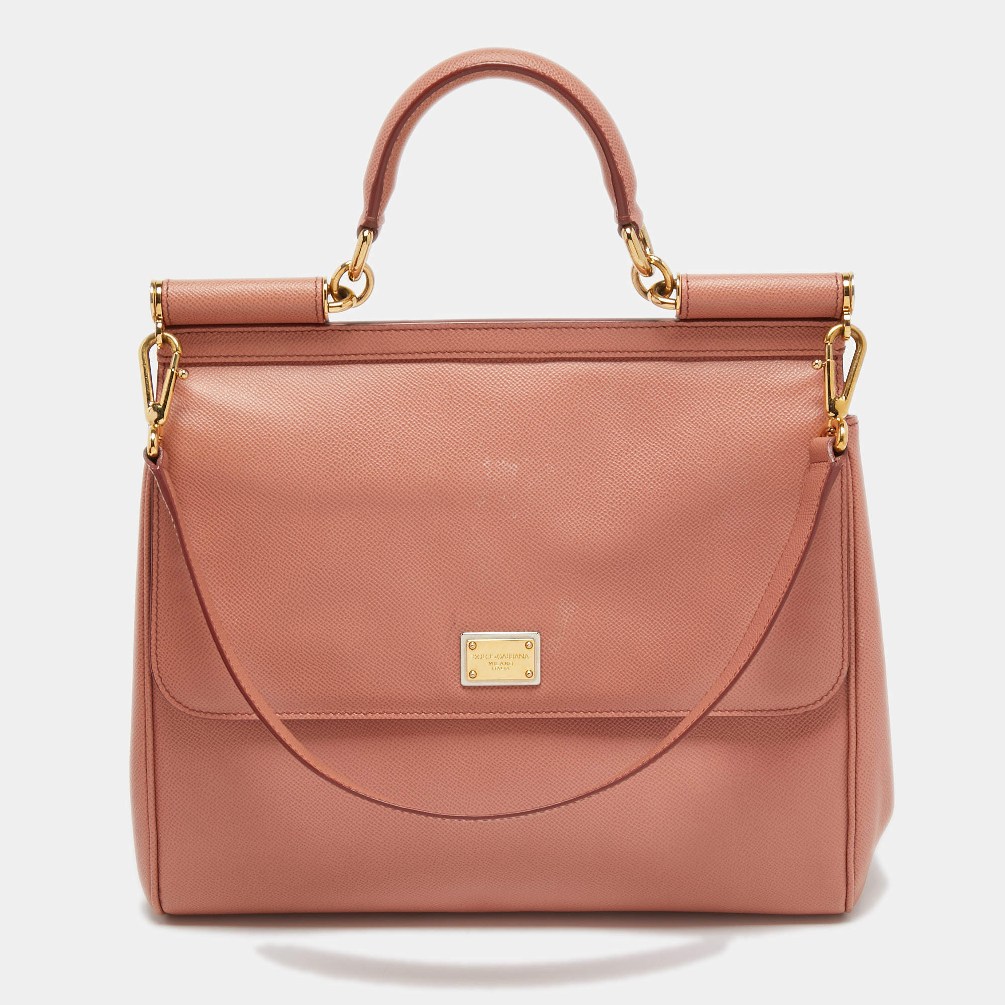 Pre Owned Dolce & Gabbana Pink Leather Miss Sicily Top Handle Bag