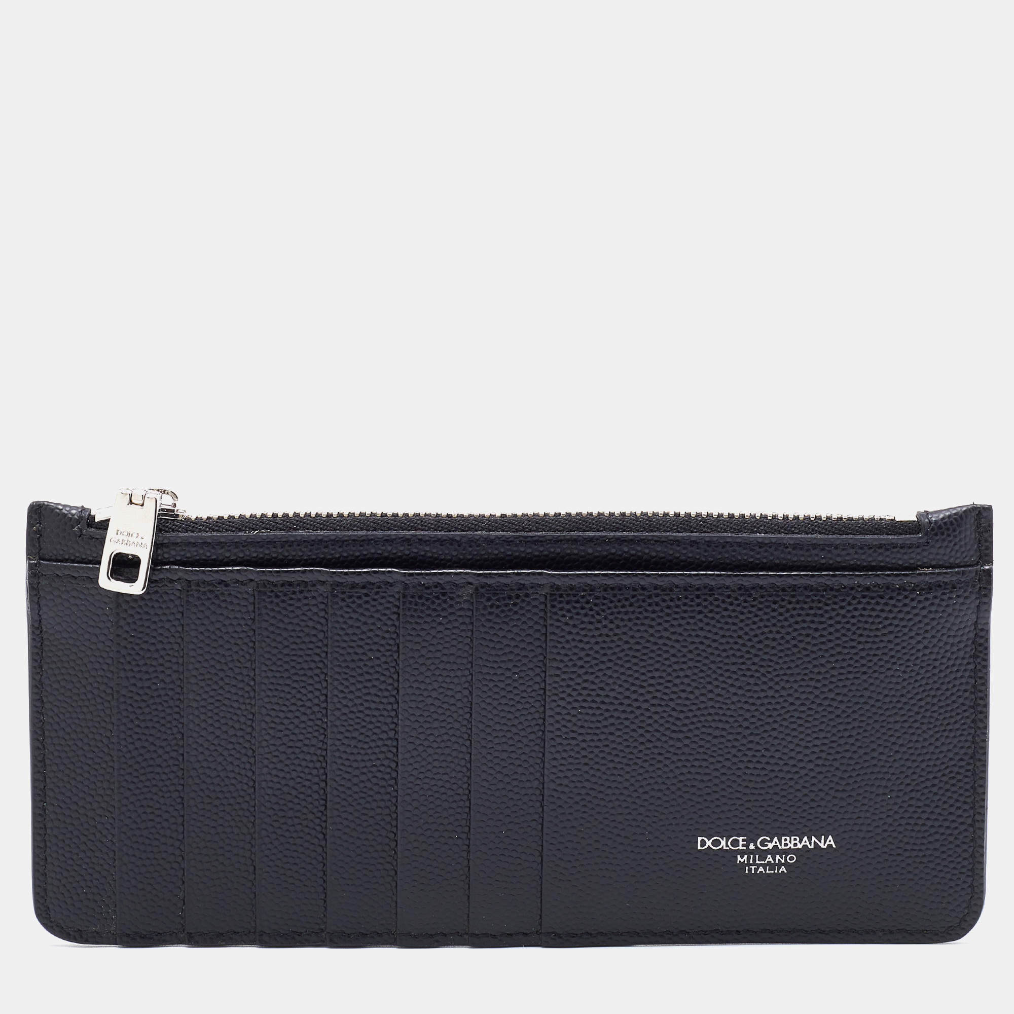 Pre Owned Dolce & Gabbana Black Leather Zipped Card Holder