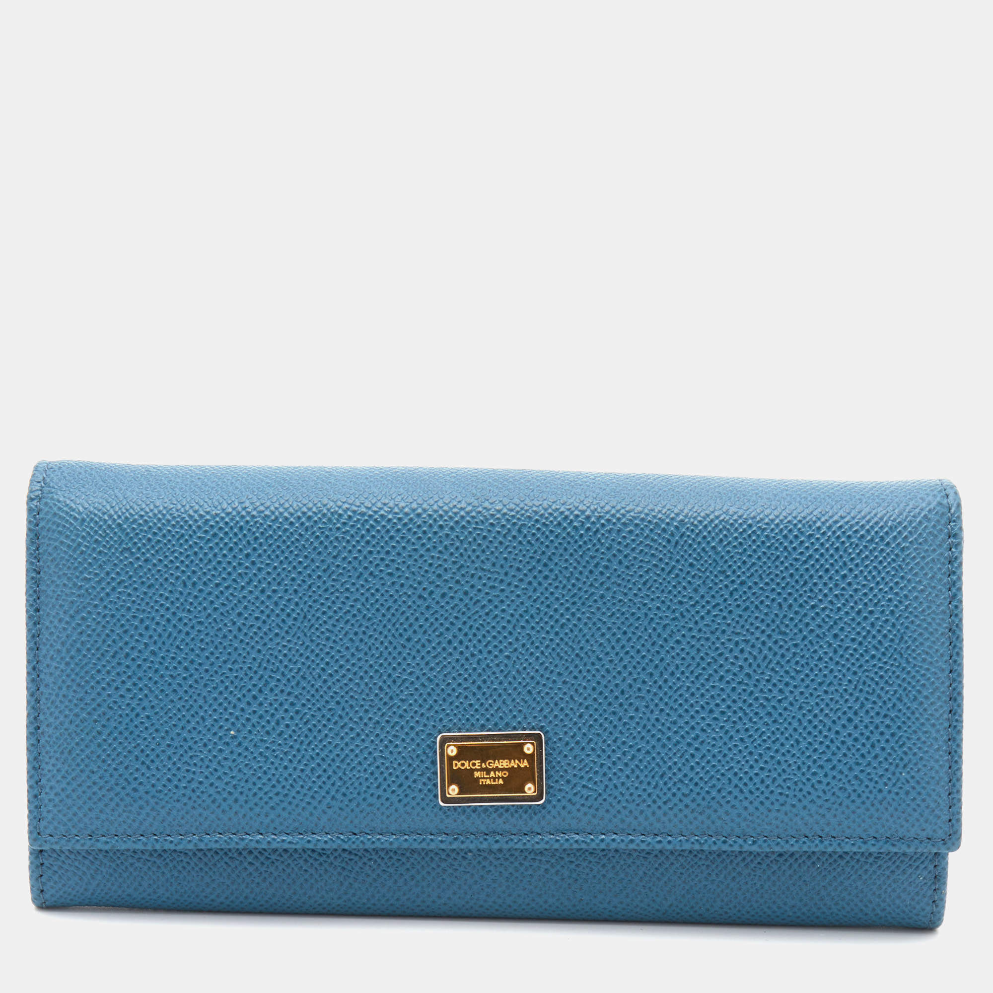 Dolce & Gabbana Blue Leather Dauphine Flap Continental Wallet