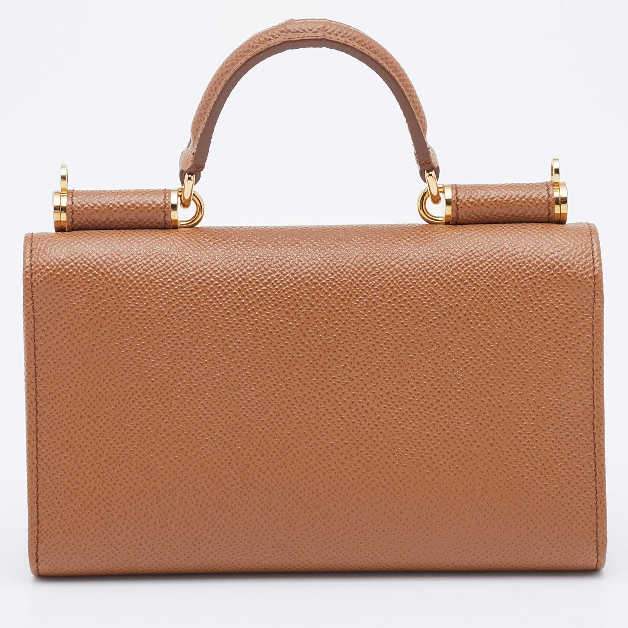 Pre Owned Dolce & Gabbana Brown Leather Miss Sicily Von Wallet on Chain