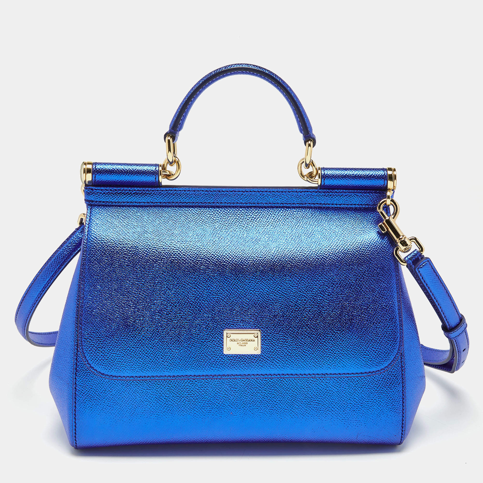 Dolce & Gabbana, Bags, Dolce Gabbana Blue Leather Medium Shoulder Sicily  Bag
