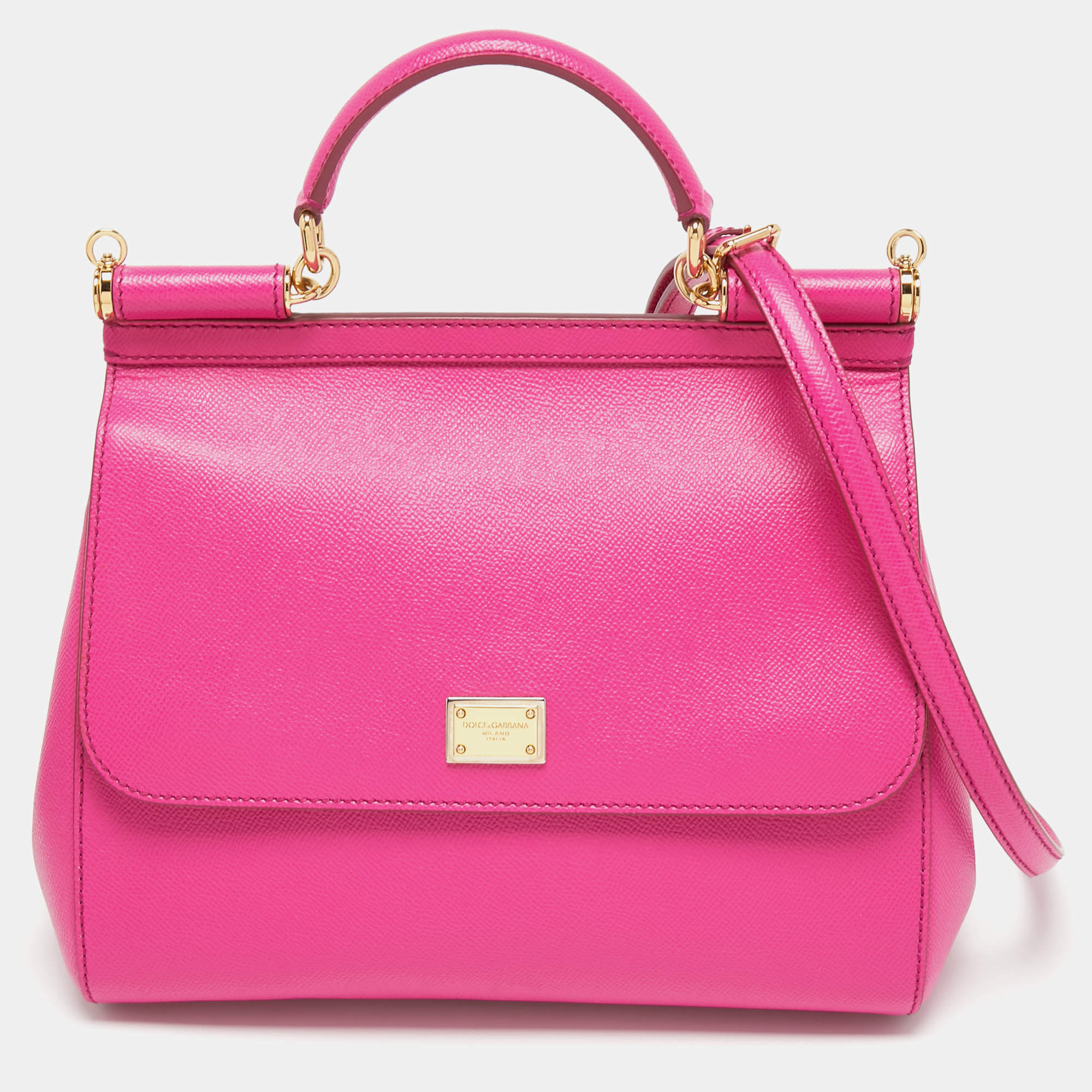 Pre Owned Dolce & Gabbana Pink Leather Regular Miss Sicily Top Handle Bag