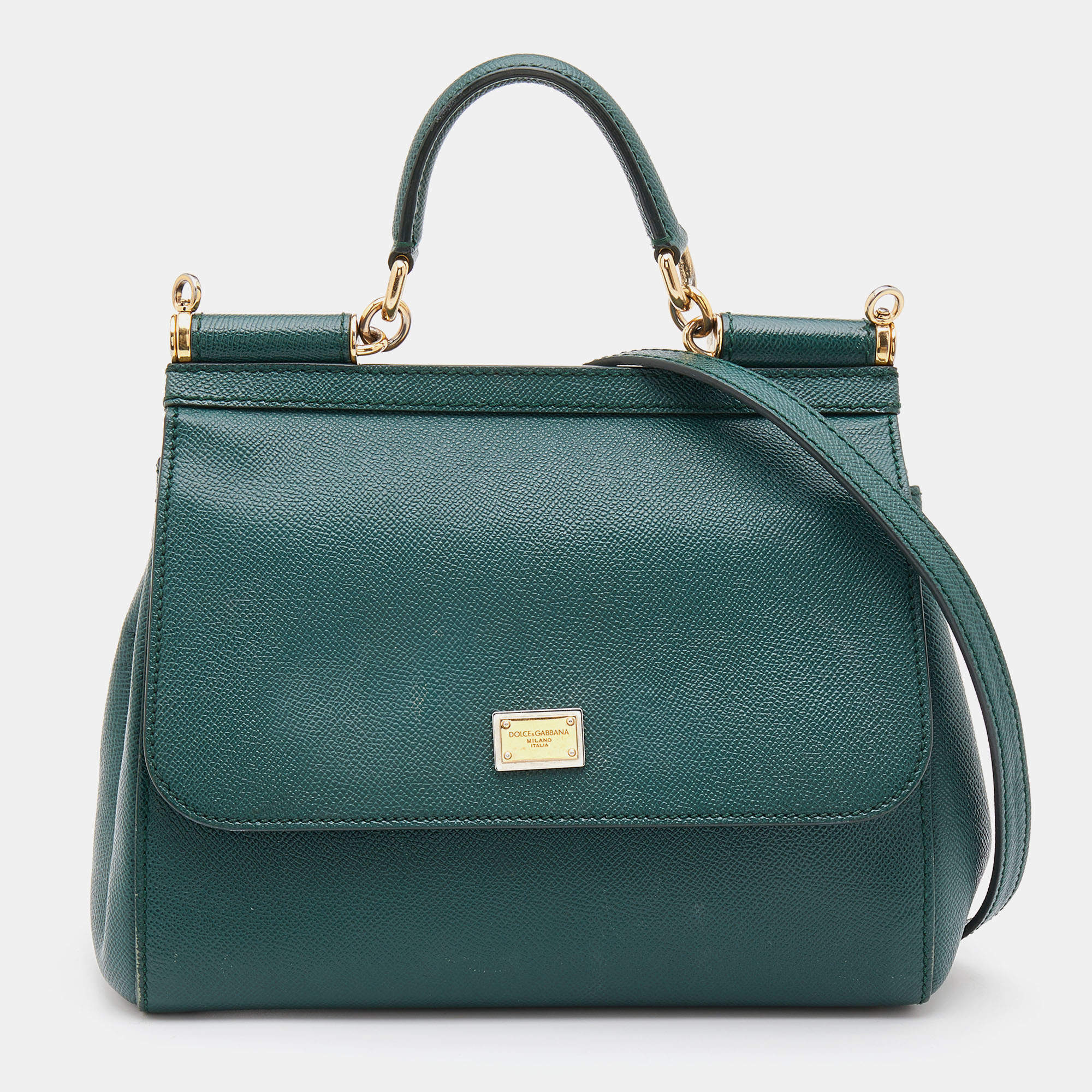 مملوكة مسبقًا Dolce & Gabbana Green Leather Medium Miss Sicily Top Handle Bag
