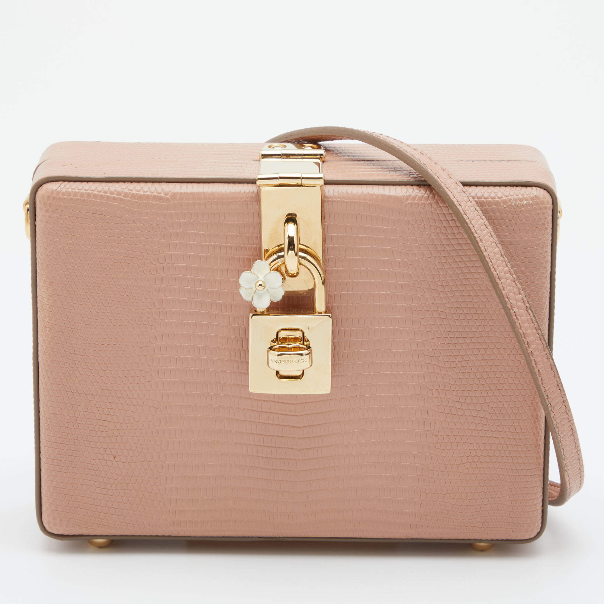 Dolce & Gabbana Beige Lizard Embossed Leather Dolce Box Clutch