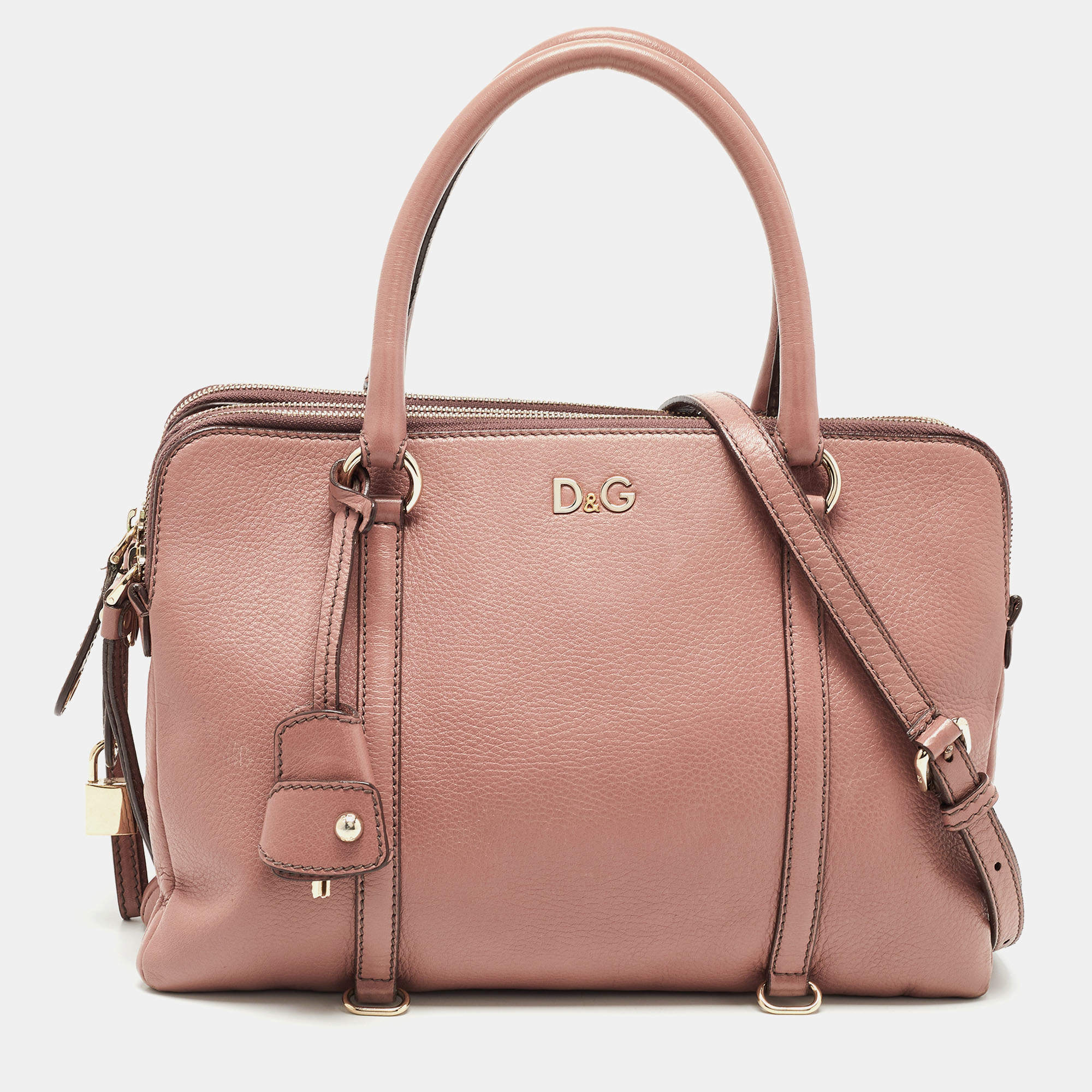 Pre Owned Dolce & Gabbana Beige Leather Lily Twist  Satchel