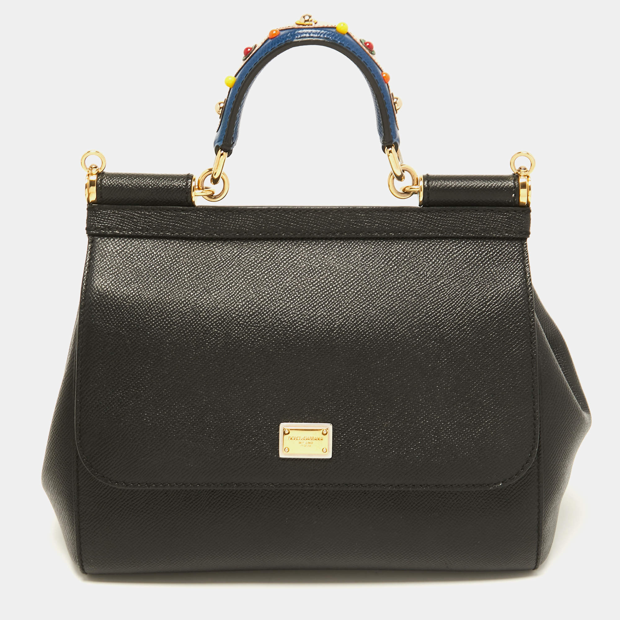 Pre Owned Dolce & Gabbana Black Leather Medium Miss Sicily Top Handle Bag
