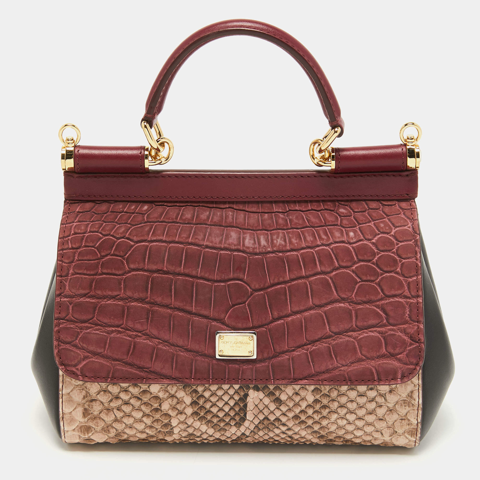 Pre Owned Dolce & Gabbana Multicolor Alligator,Python and Leather Small Miss Sicily Top Handle Bag