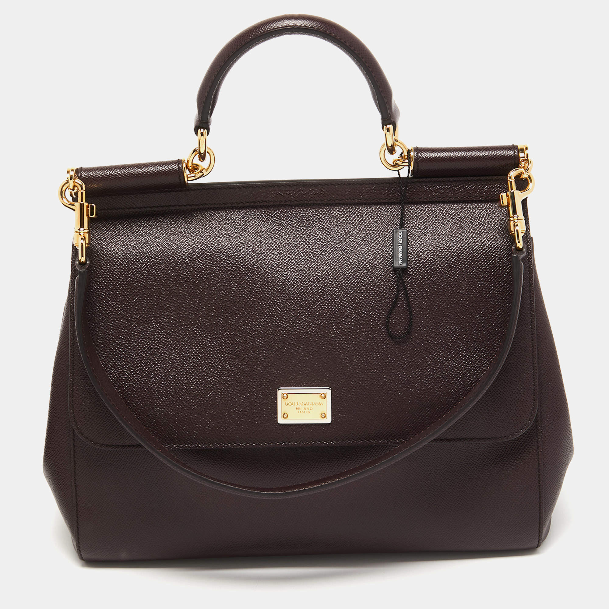 Pre Owned Dolce & Gabbana Burgundy Leather Large Miss Sicily Top Handle Bag