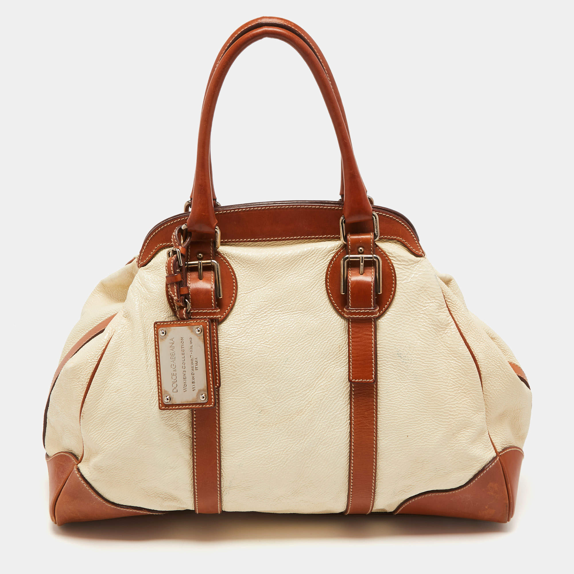 Pre Owned Dolce & Gabbana Brown/Cream Coated Canvas and Leather Miss Romantique Bag