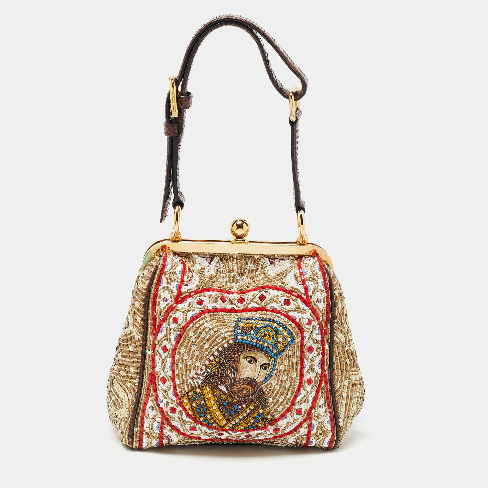 Pre Owned Dolce & Gabbana Multicolor Python and Beads Agatha Mosaic King Satchel