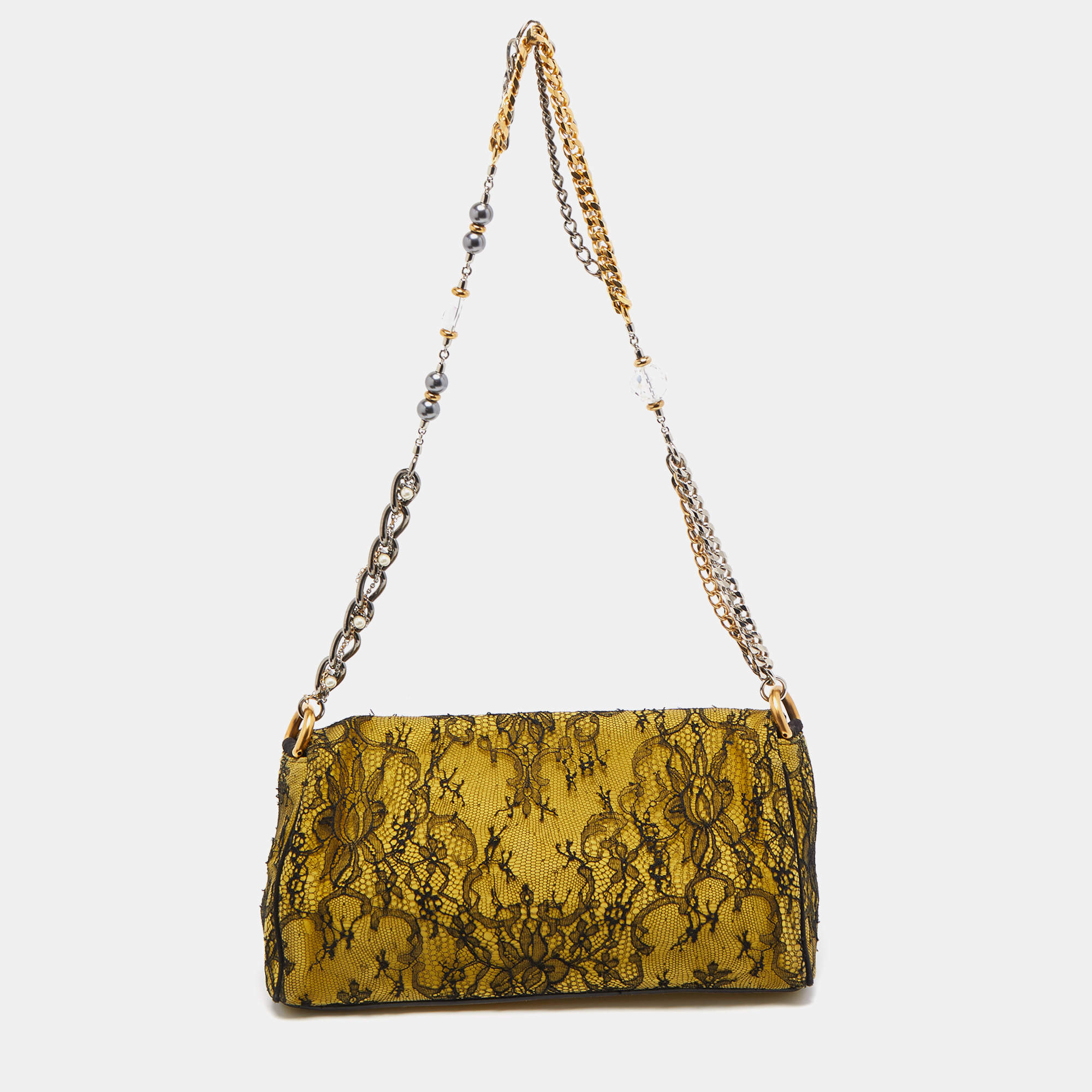 Dolce and Gabbana Lime/Black Lace and Suede Miss Charles Shoulder