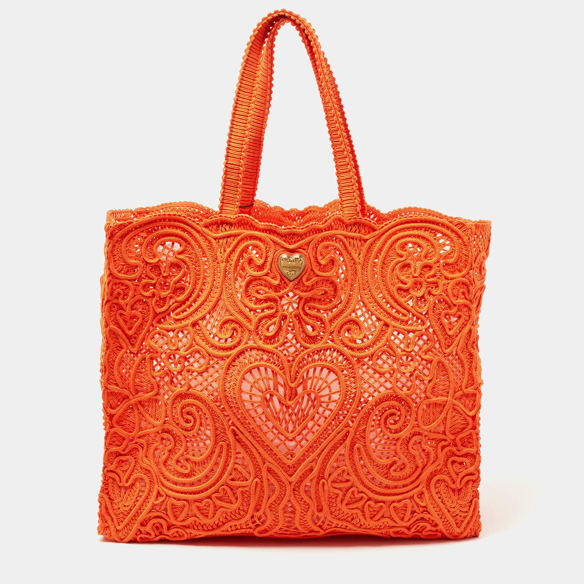 トートバッグ DOLCE & GABBANA Woman Tote bags Orange BB7338AW576 80244 Dolce & Gabbana Orange Crochet Beatrice Shopper Tote Dolce